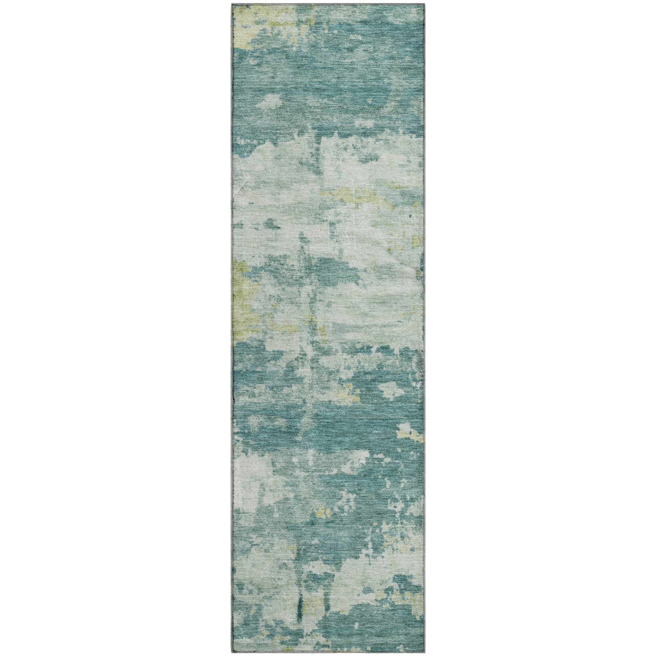 Kyoto Machine Washable Transitional Teal Rug 2'3" x 7'6" #shape_Runner