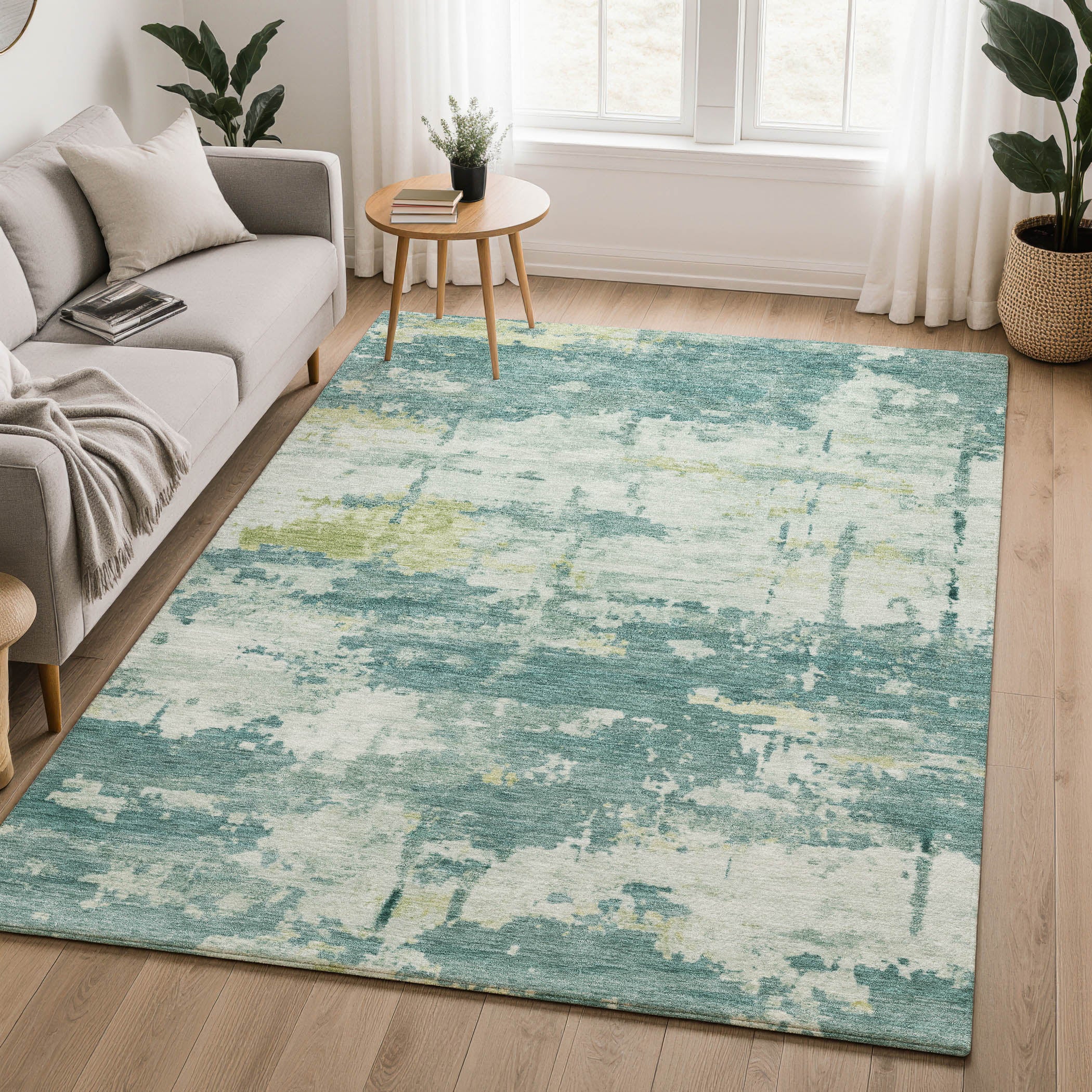 Kyoto Machine Washable Transitional Teal Rug 3' x 5' #shape_Rectangle