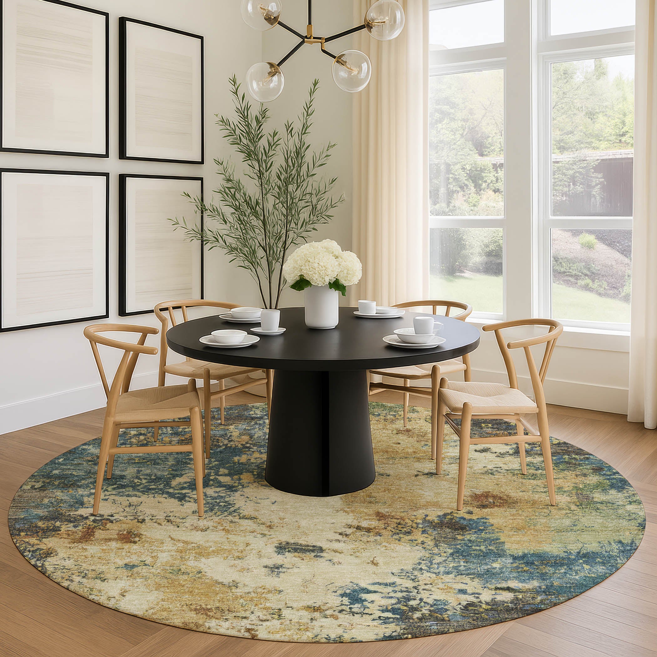 Luang Prabang Machine Washable Transitional Beige Brown Rug 8' x 8' #shape_Round