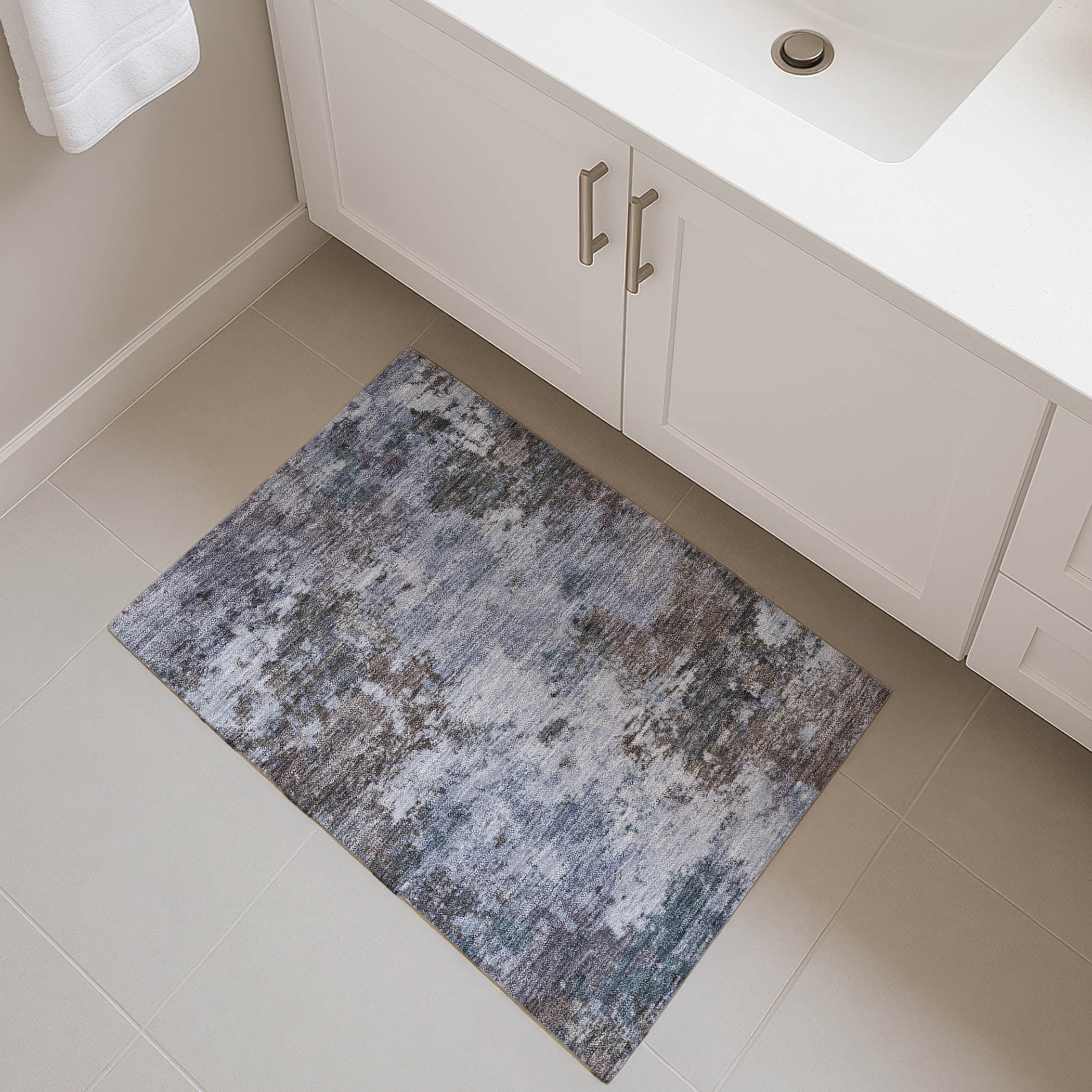 Luang Prabang Machine Washable Transitional Blue Rug 1'8" x 2'6" #shape_Rectangle
