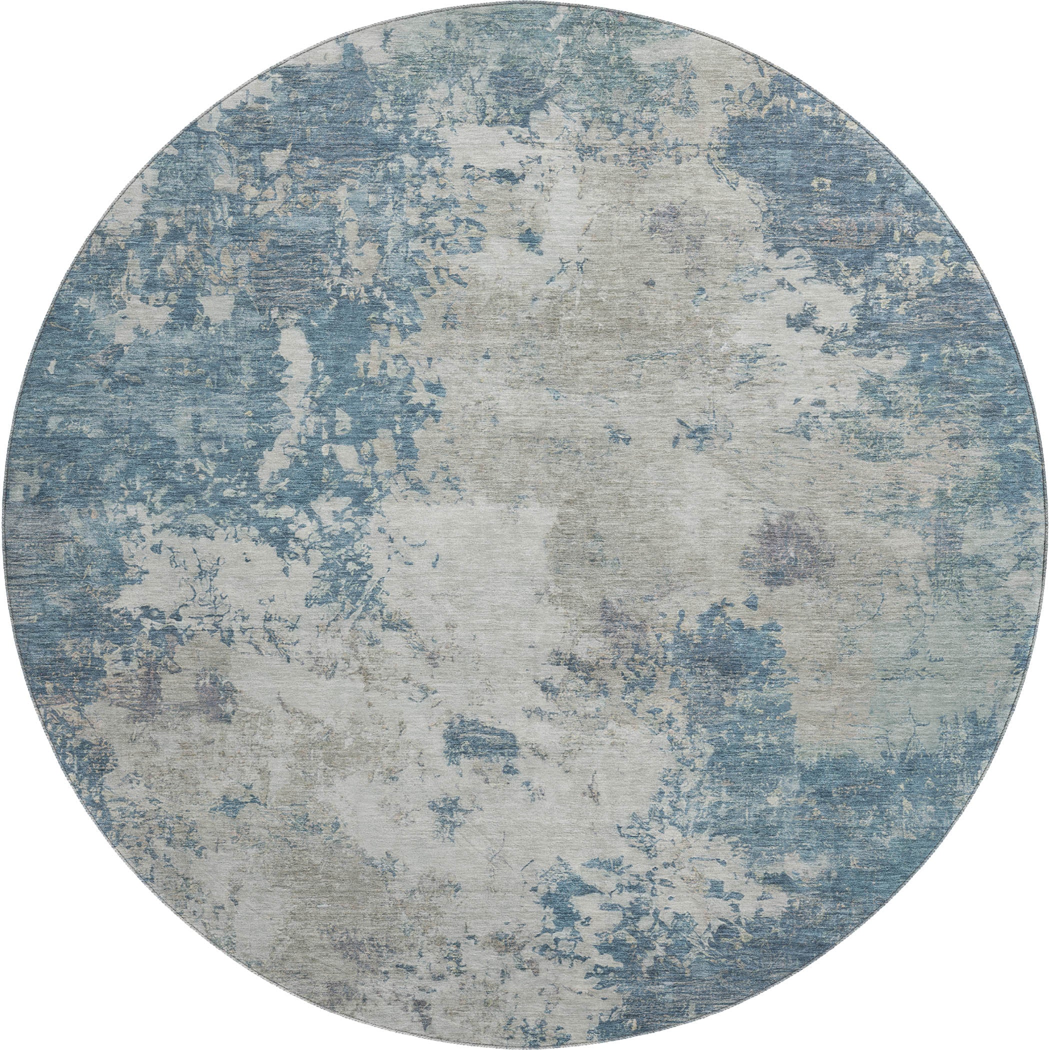 Luang Prabang Machine Washable Transitional Denim Blue Rug 8' x 8' #shape_Round