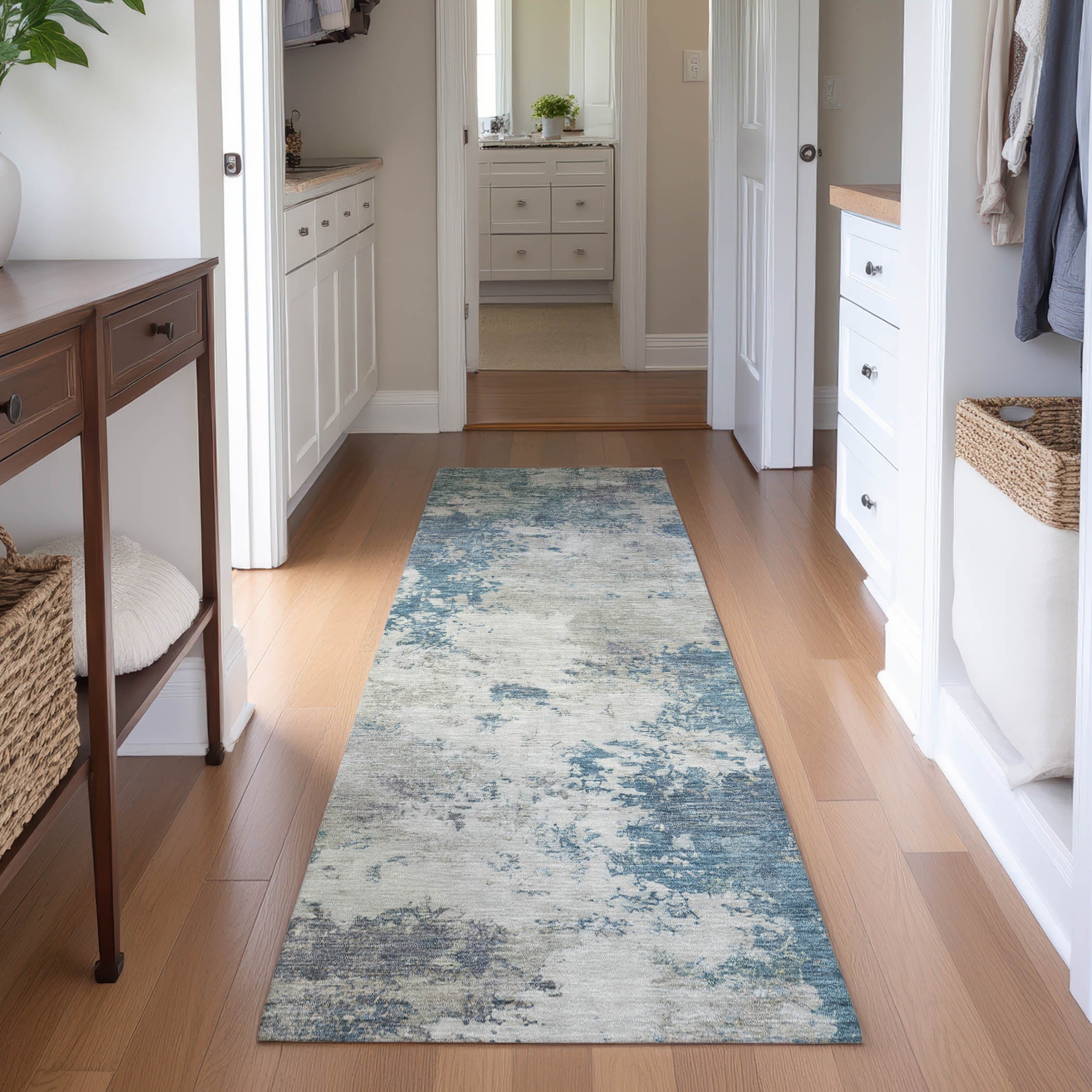 Luang Prabang Machine Washable Transitional Denim Blue Rug 2'3" x 7'6" #shape_Runner