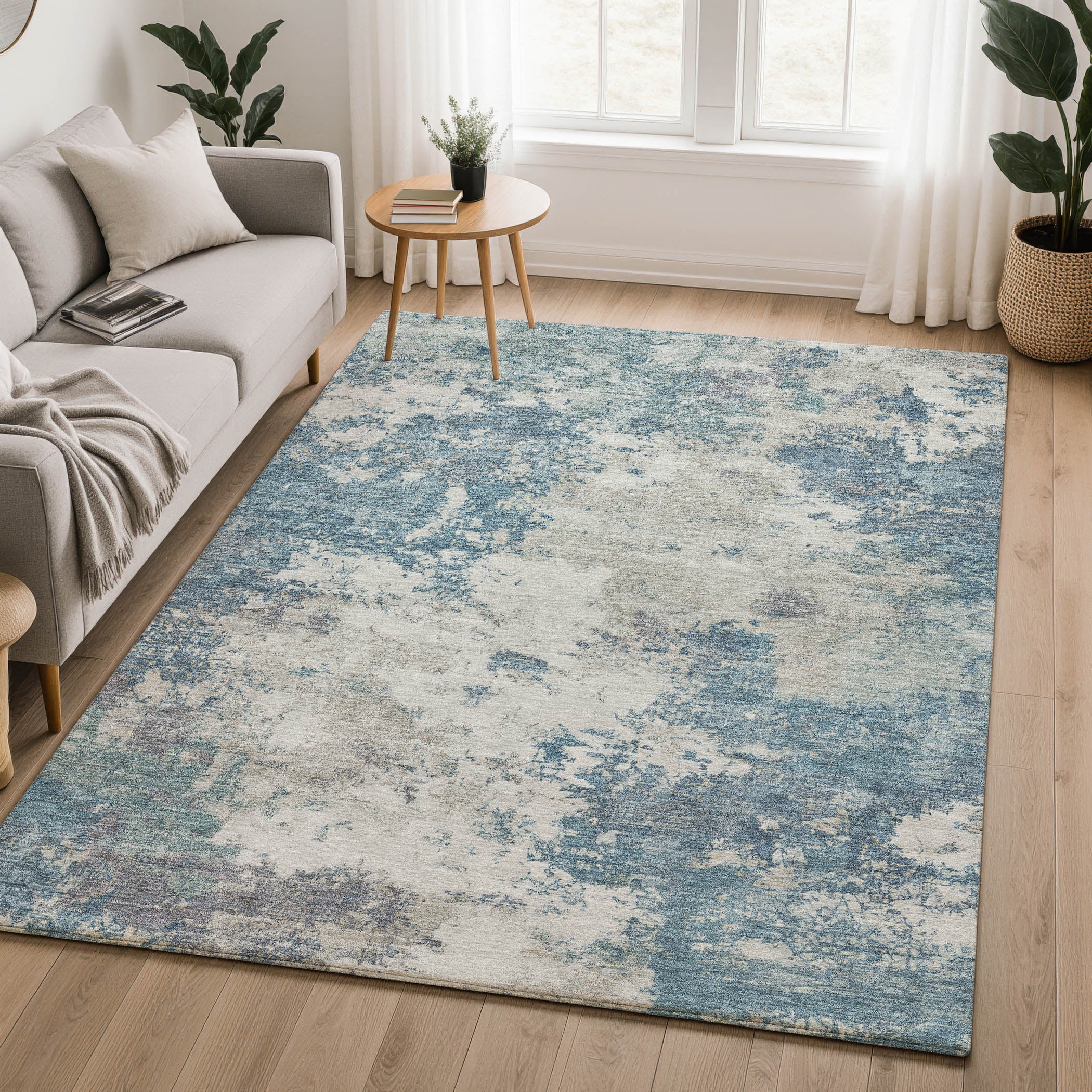 Luang Prabang Machine Washable Transitional Denim Blue Rug 3' x 5' #shape_Rectangle