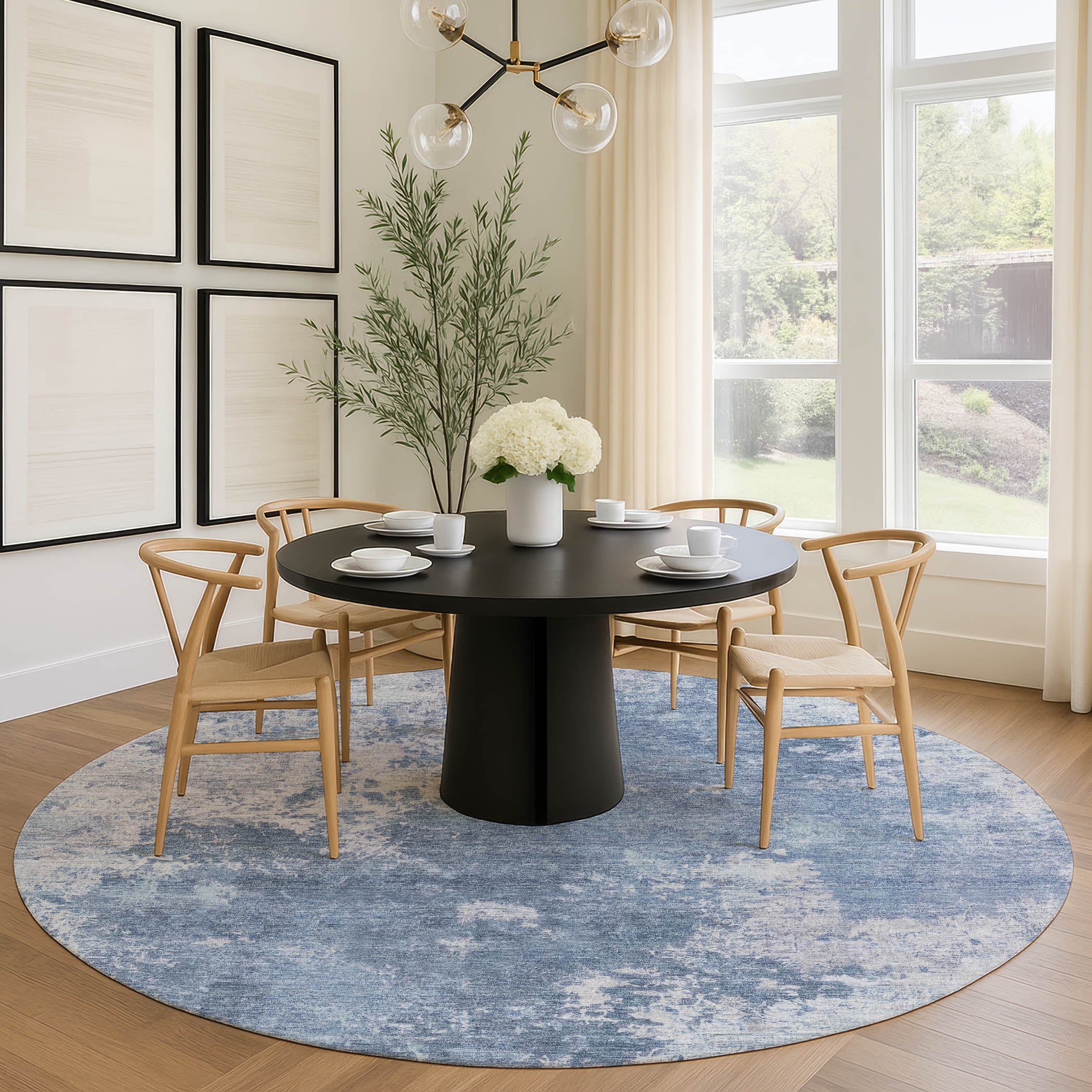 Tbilisi Machine Washable Transitional Blue Rug 8' x 8' #shape_Round
