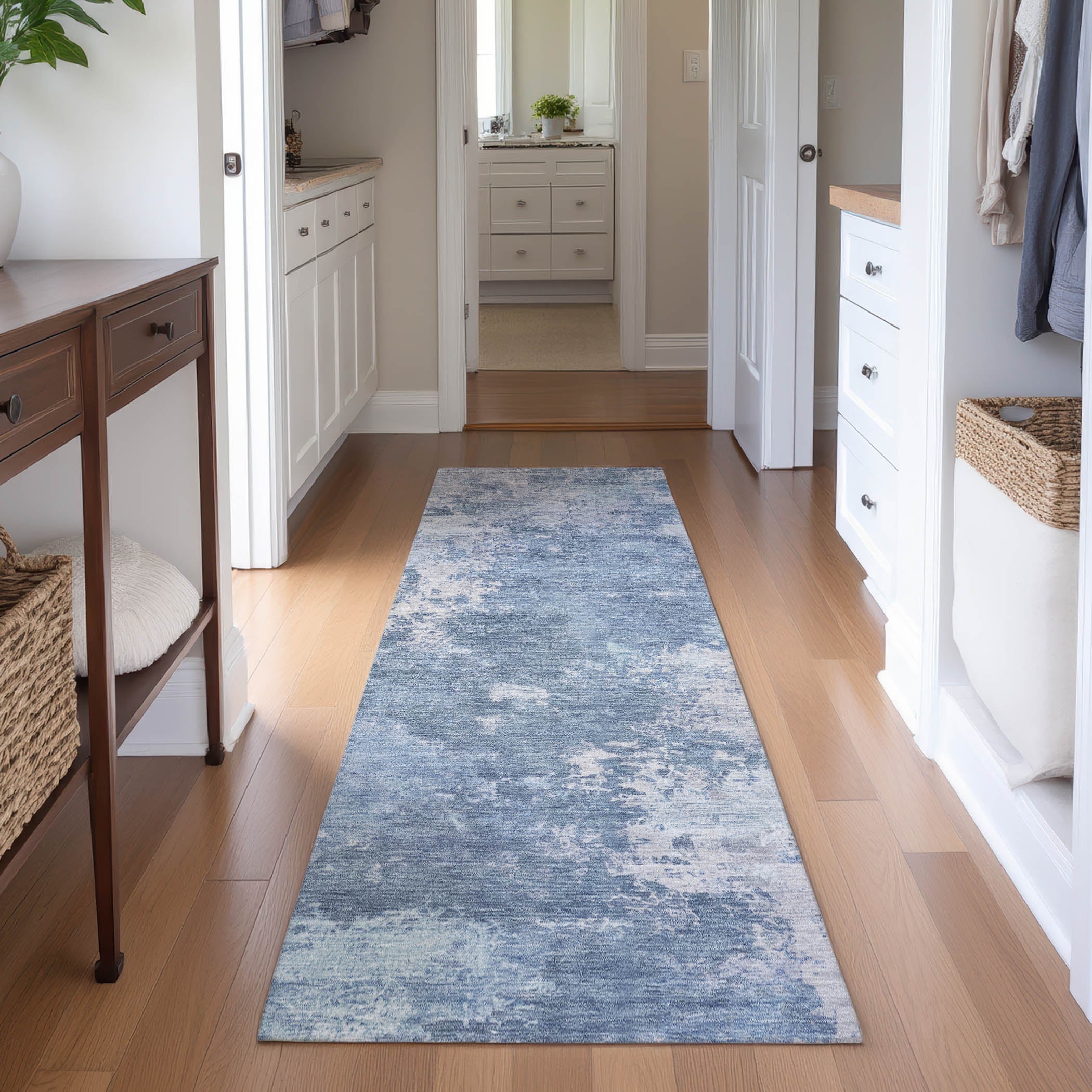 Tbilisi Machine Washable Transitional Blue Rug 2'3" x 7'6" #shape_Runner
