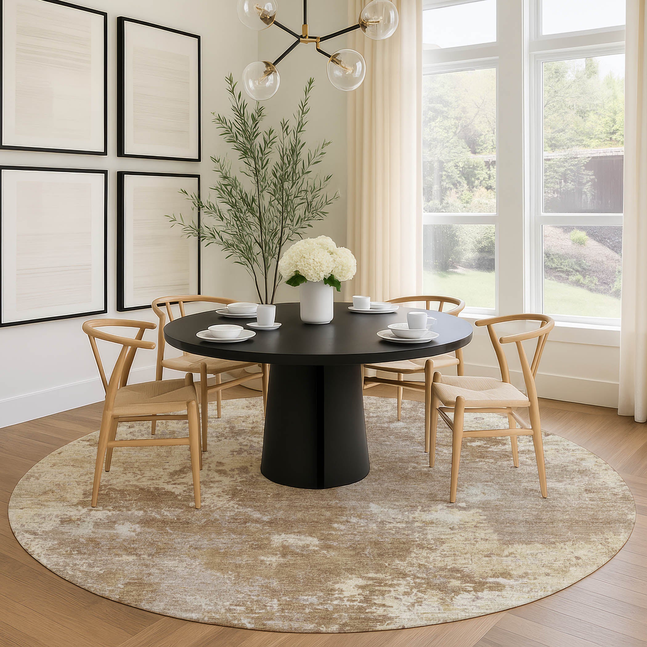 Tbilisi Machine Washable Transitional Brown Rug 8' x 8' #shape_Round