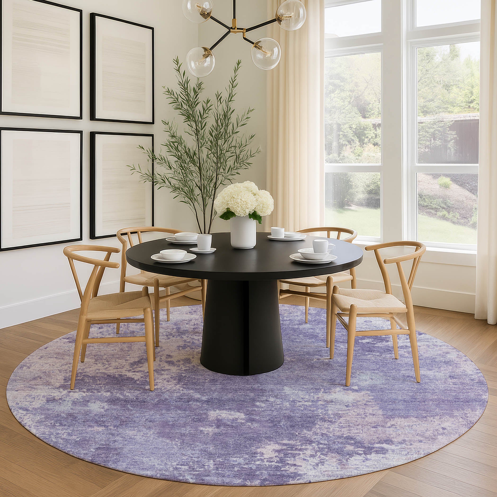 Tbilisi Machine Washable Transitional Plum Purple Rug 8' x 8' #shape_Round