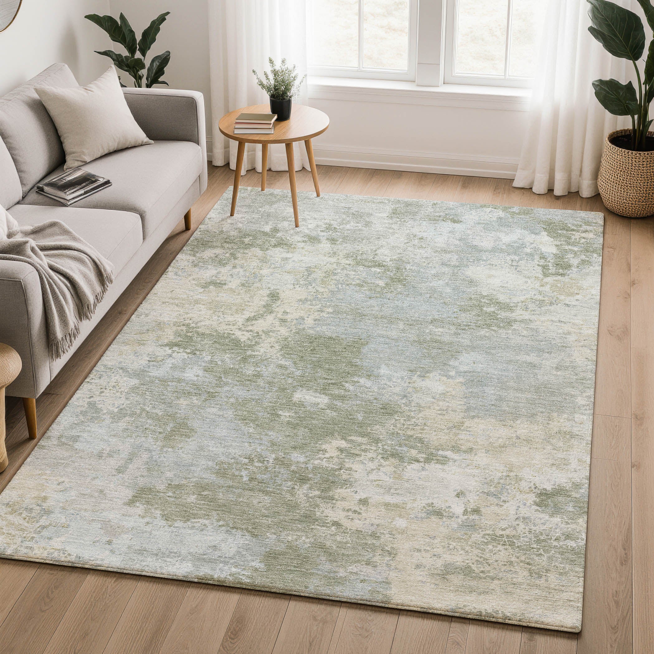 Tbilisi Machine Washable Transitional Sage Green Rug 3' x 5' #shape_Rectangle