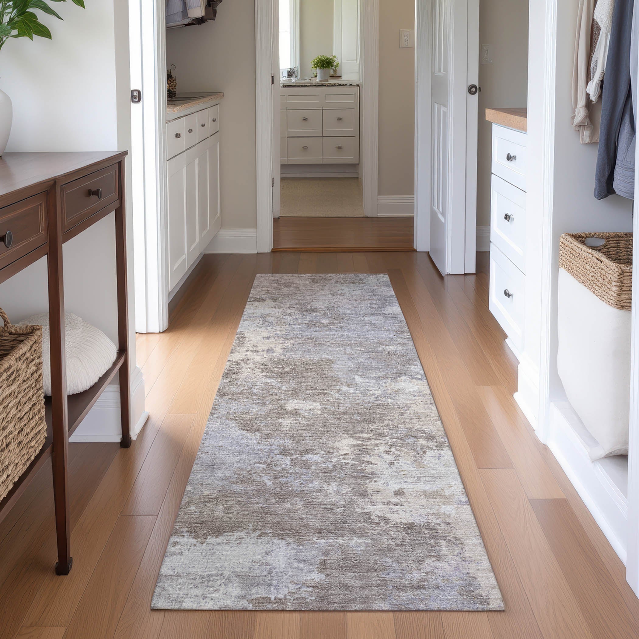Tbilisi Machine Washable Transitional Taupe Brown Rug 2'3" x 7'6" #shape_Runner