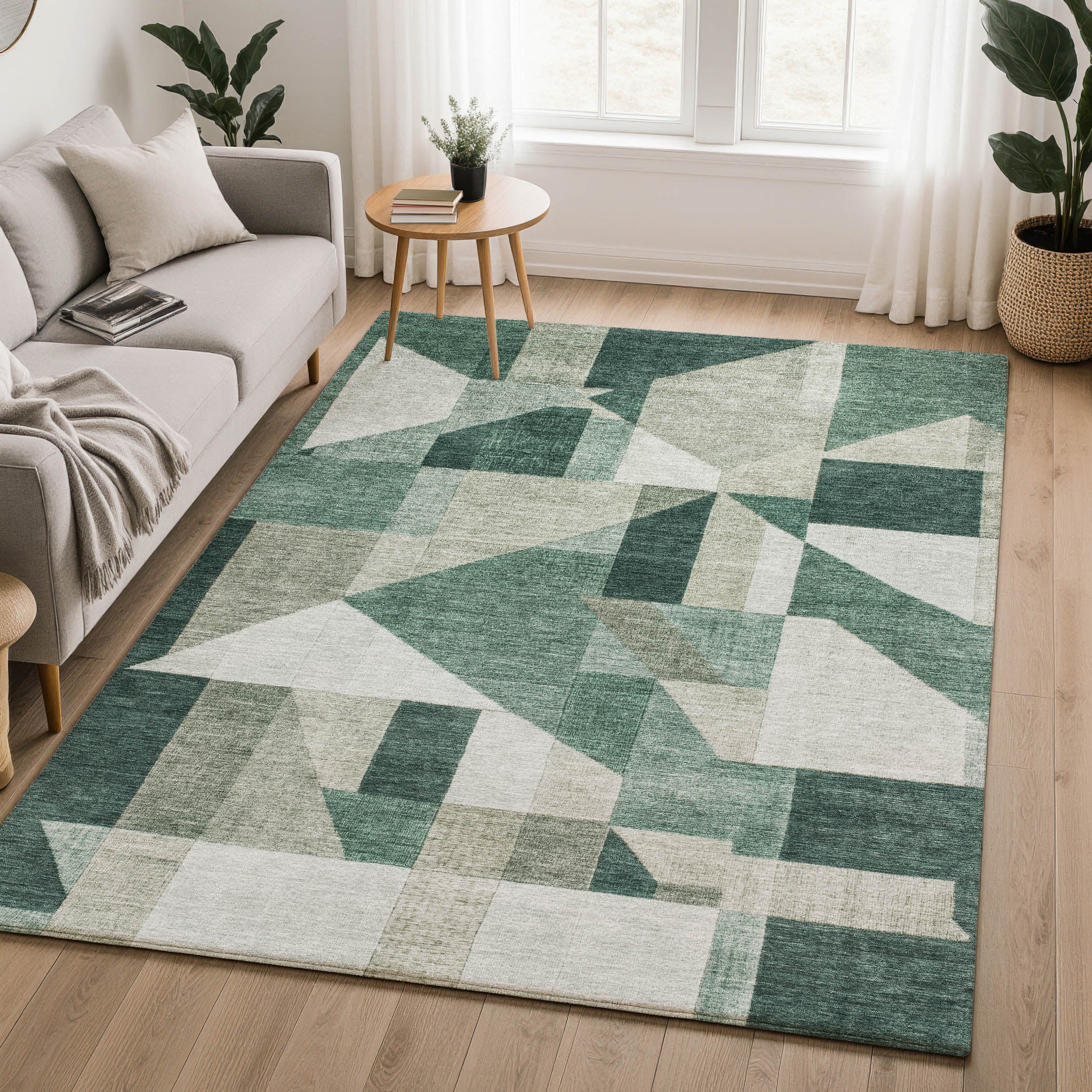 Athens Machine Washable Traditional Basil Green Rug 3' x 5' #shape_Rectangle