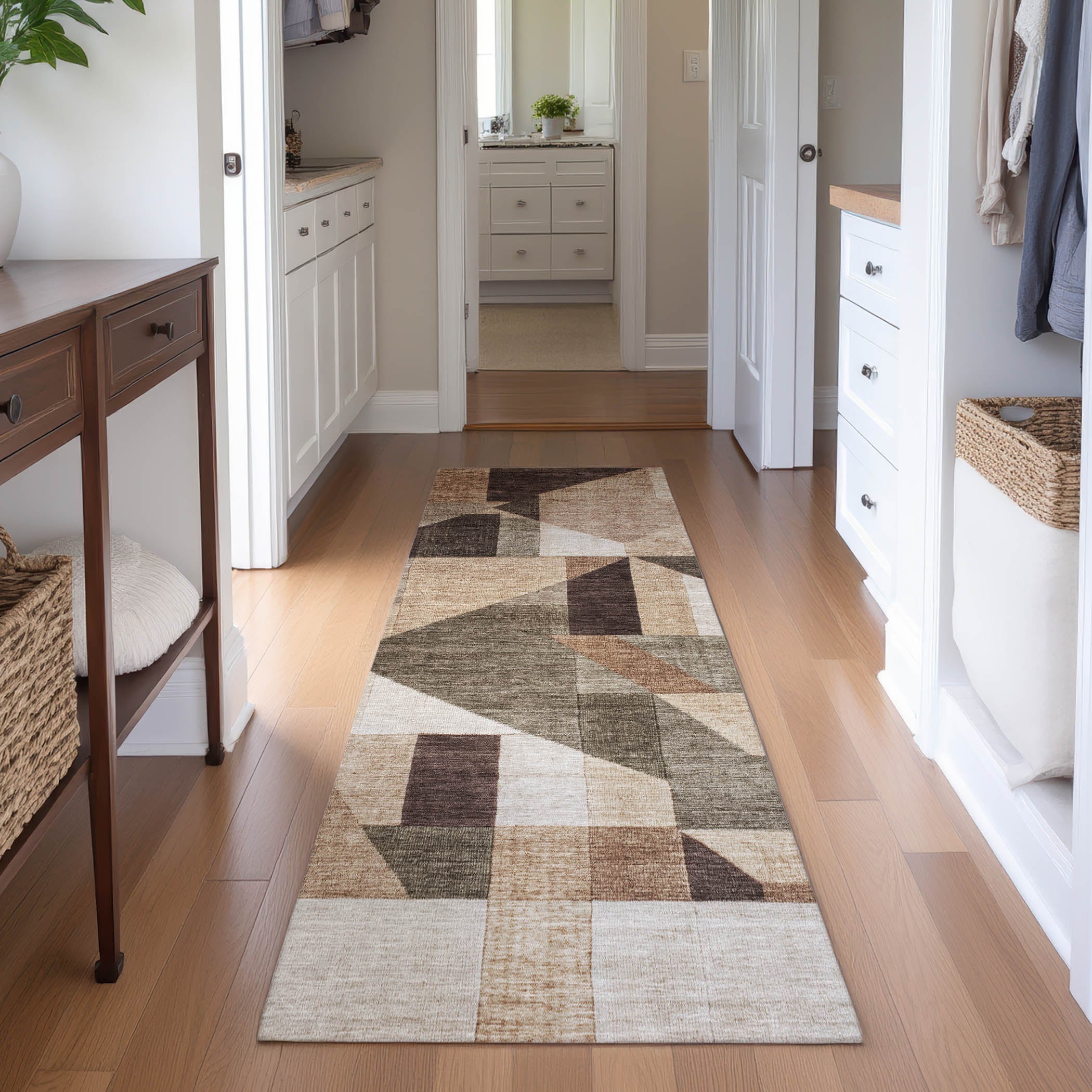 Athens Machine Washable Traditional Brown Rug 2'3" x 7'6" #shape_Runner