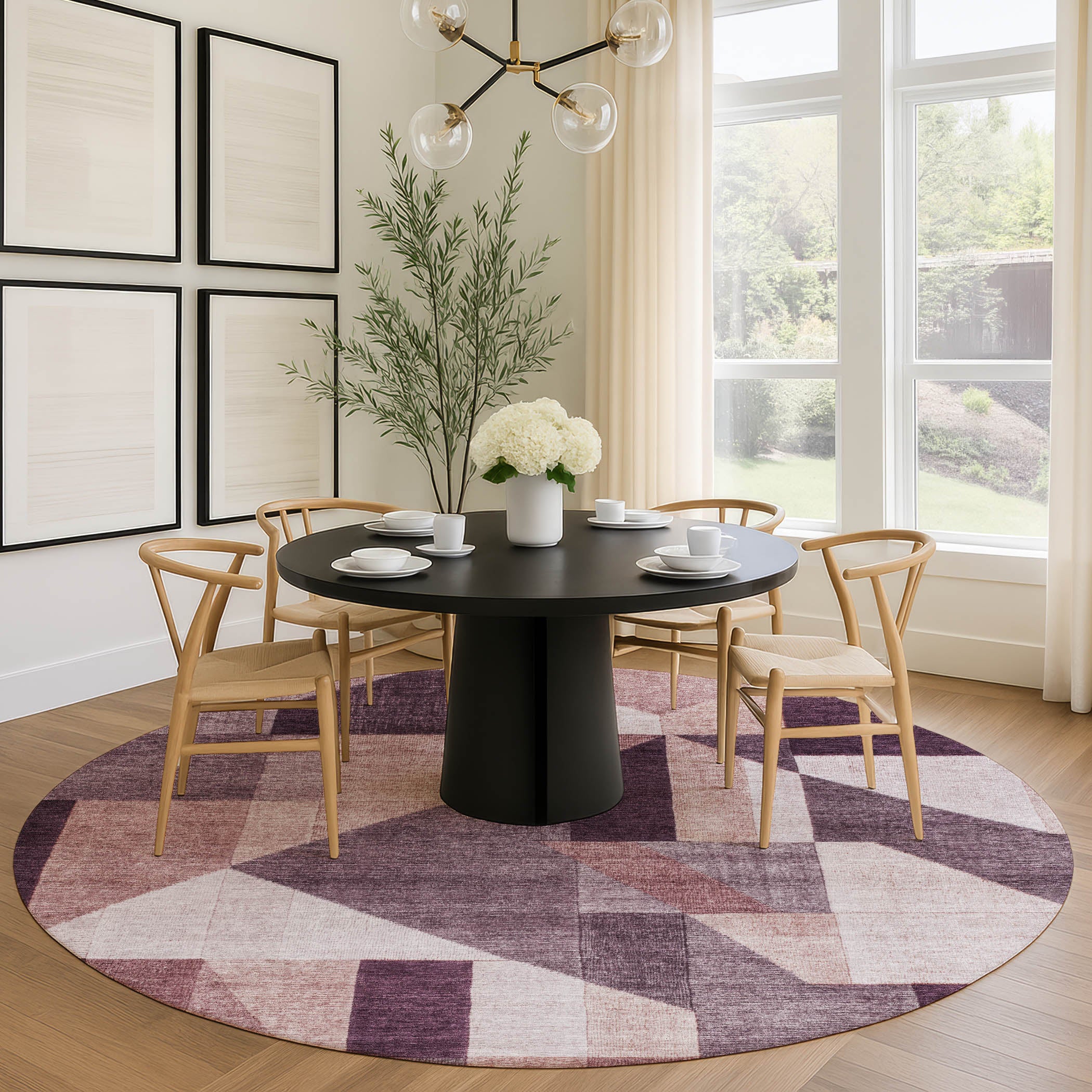 Athens Machine Washable Traditional Eggplant Purple Rug 8' x 8' #shape_Round