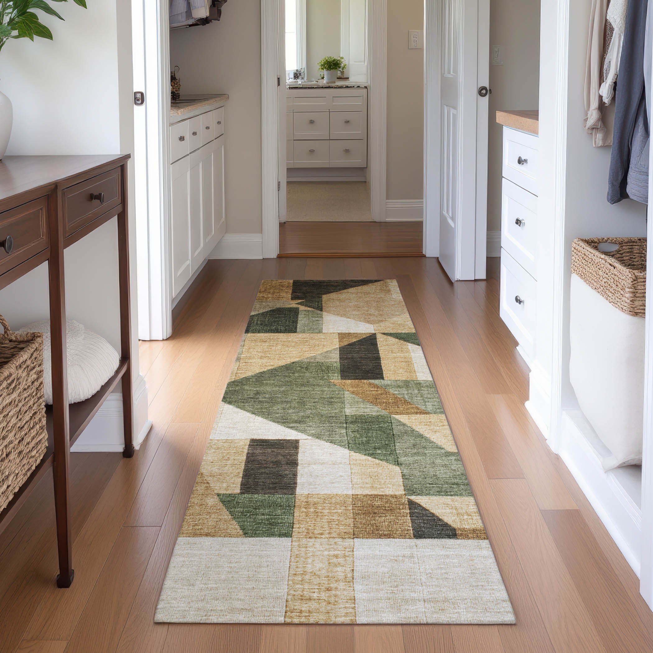 Athens Machine Washable Traditional Fern Green Rug 2'3" x 7'6" #shape_Runner