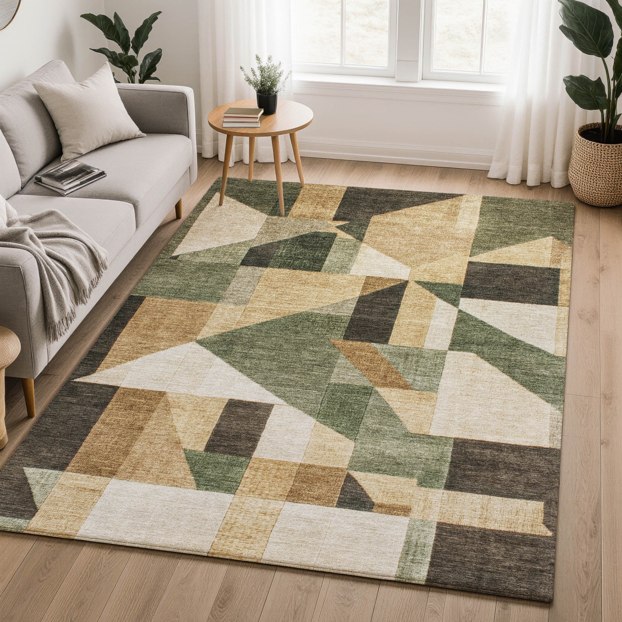 Athens Machine Washable Traditional Fern Green Rug 3' x 5' #shape_Rectangle