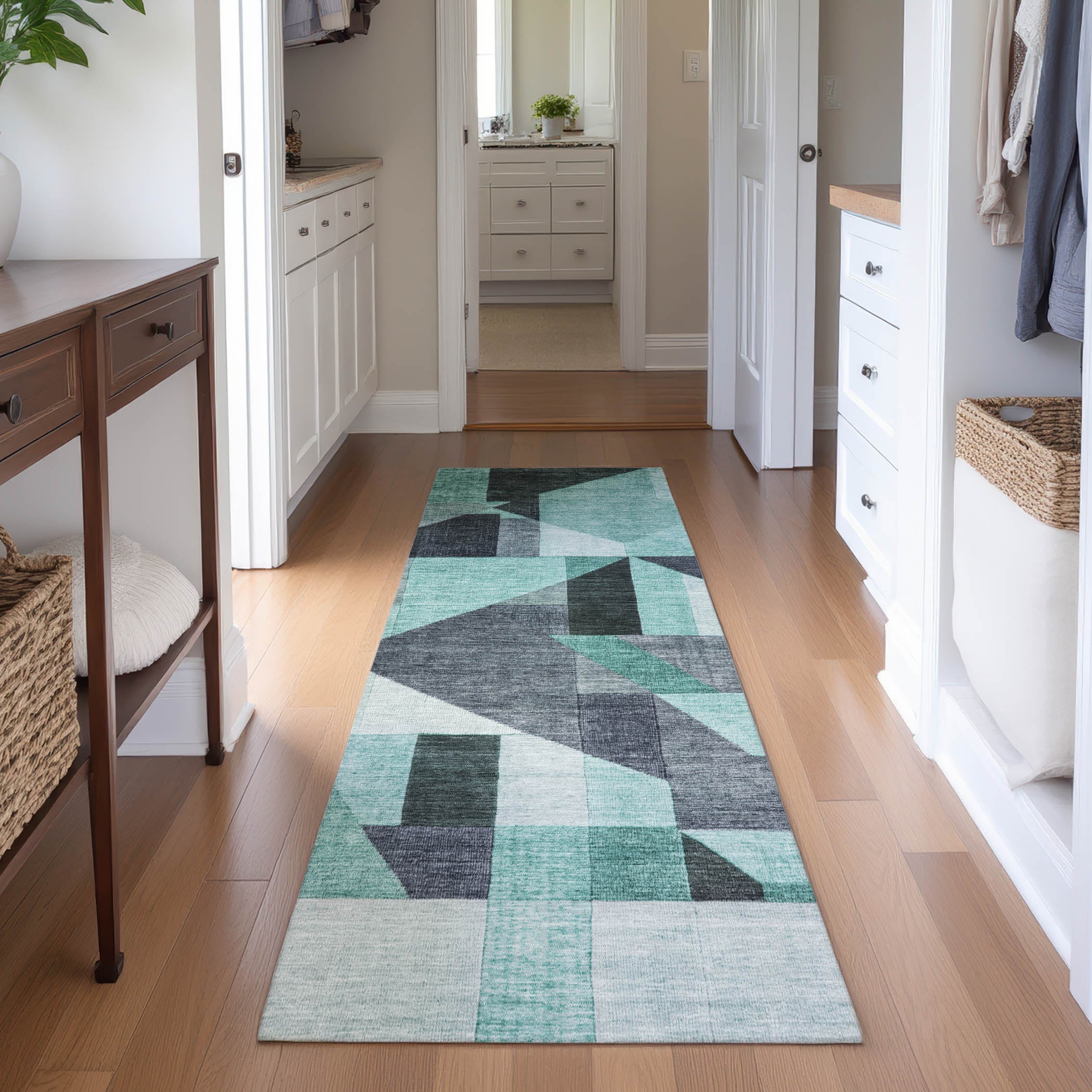 Athens Machine Washable Traditional Teal Rug 2'3" x 7'6" #shape_Runner