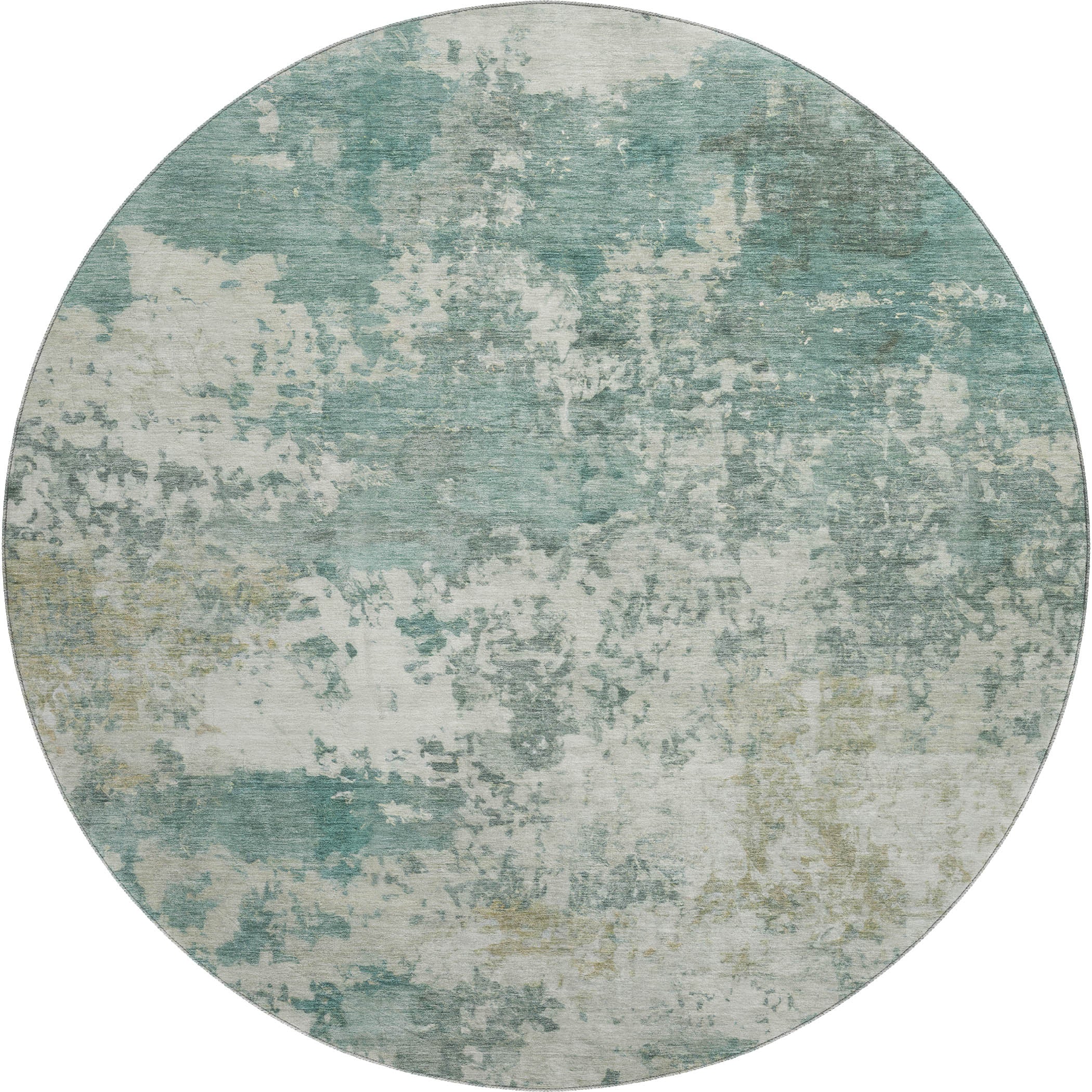 Split Machine Washable Traditional Aloe Green Rug 8' x 8' #shape_Round