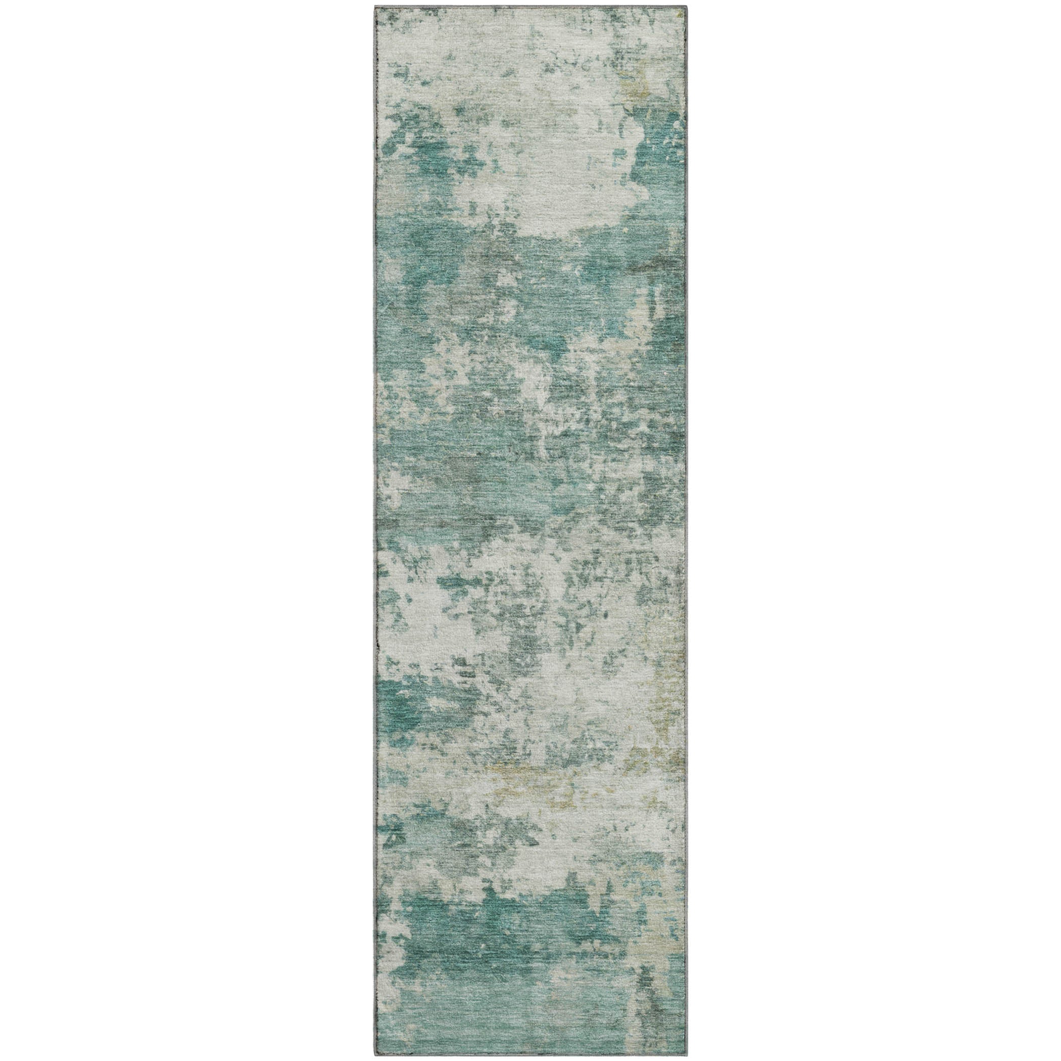 Split Machine Washable Traditional Aloe Green Rug 2'3" x 7'6" #shape_Runner