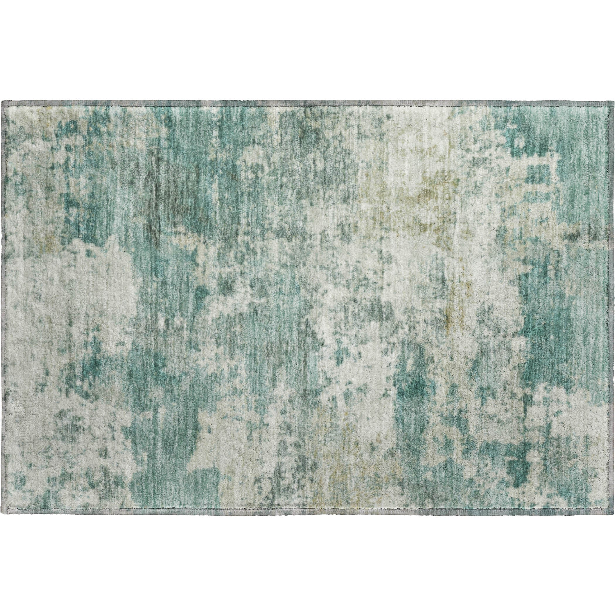 Split Machine Washable Traditional Aloe Green Rug 1'8" x 2'6" #shape_Rectangle