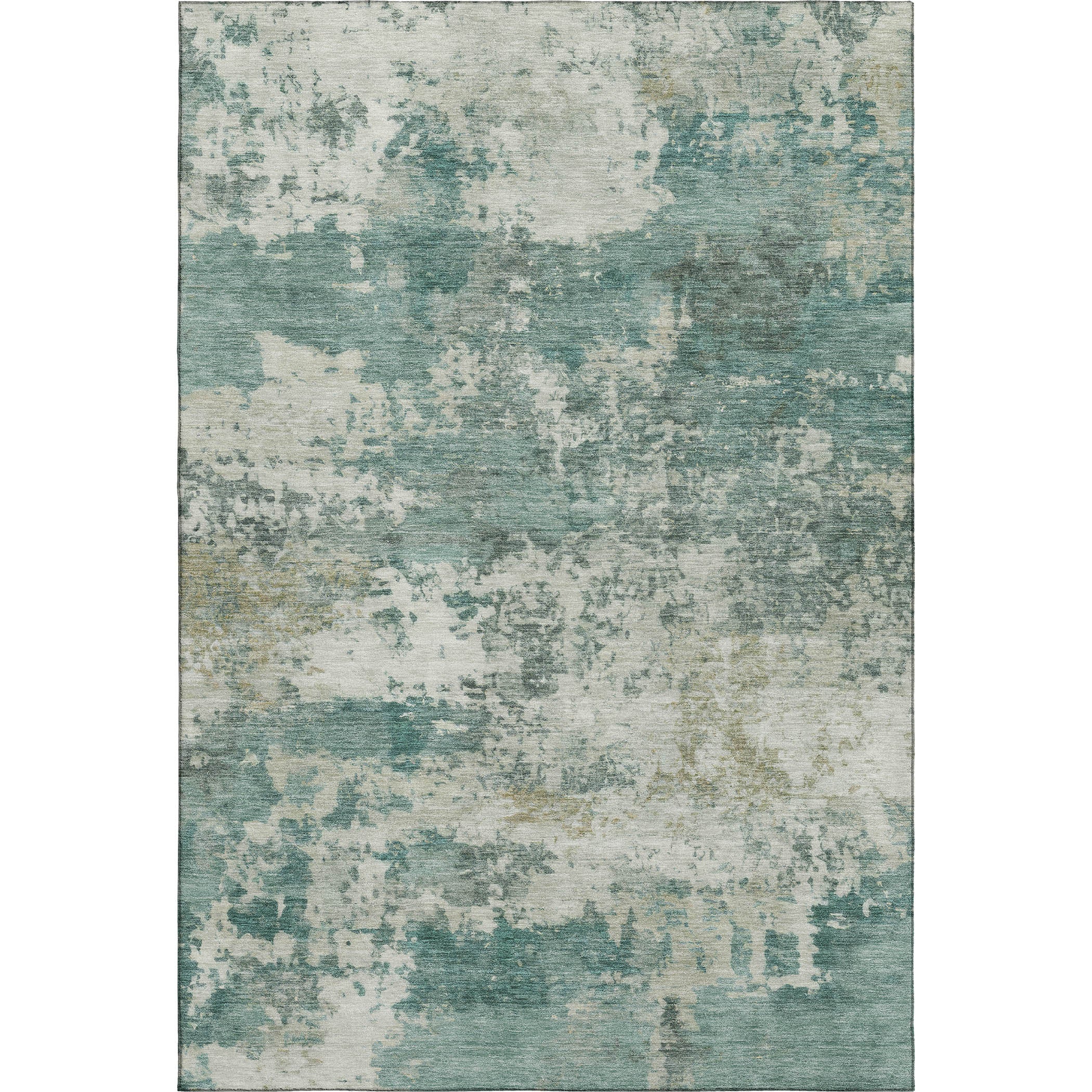Split Machine Washable Traditional Aloe Green Rug 3' x 5' #shape_Rectangle
