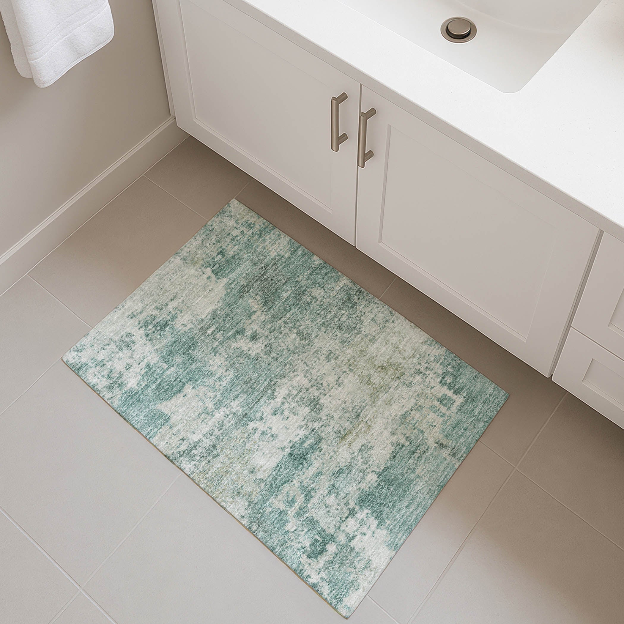 Split Machine Washable Transitional Aqua Teal Rug 1'8" x 2'6" #shape_Rectangle
