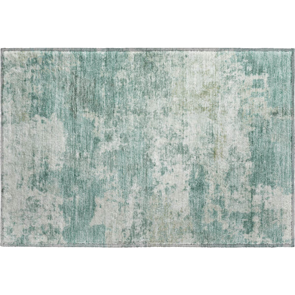 Split Machine Washable Transitional Aqua Teal Rug 1'8" x 2'6"