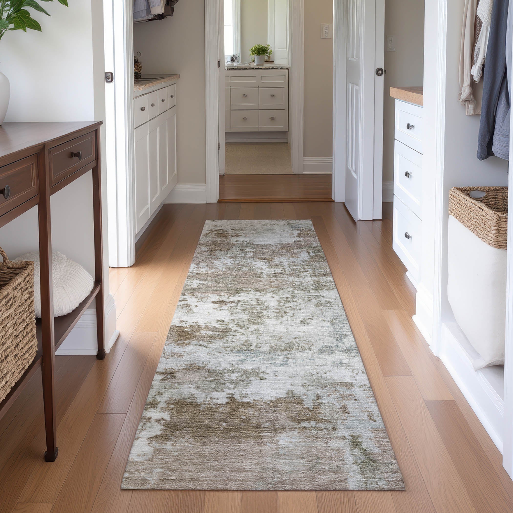 Split Machine Washable Transitional Brown Rug 2'3" x 7'6" #shape_Runner