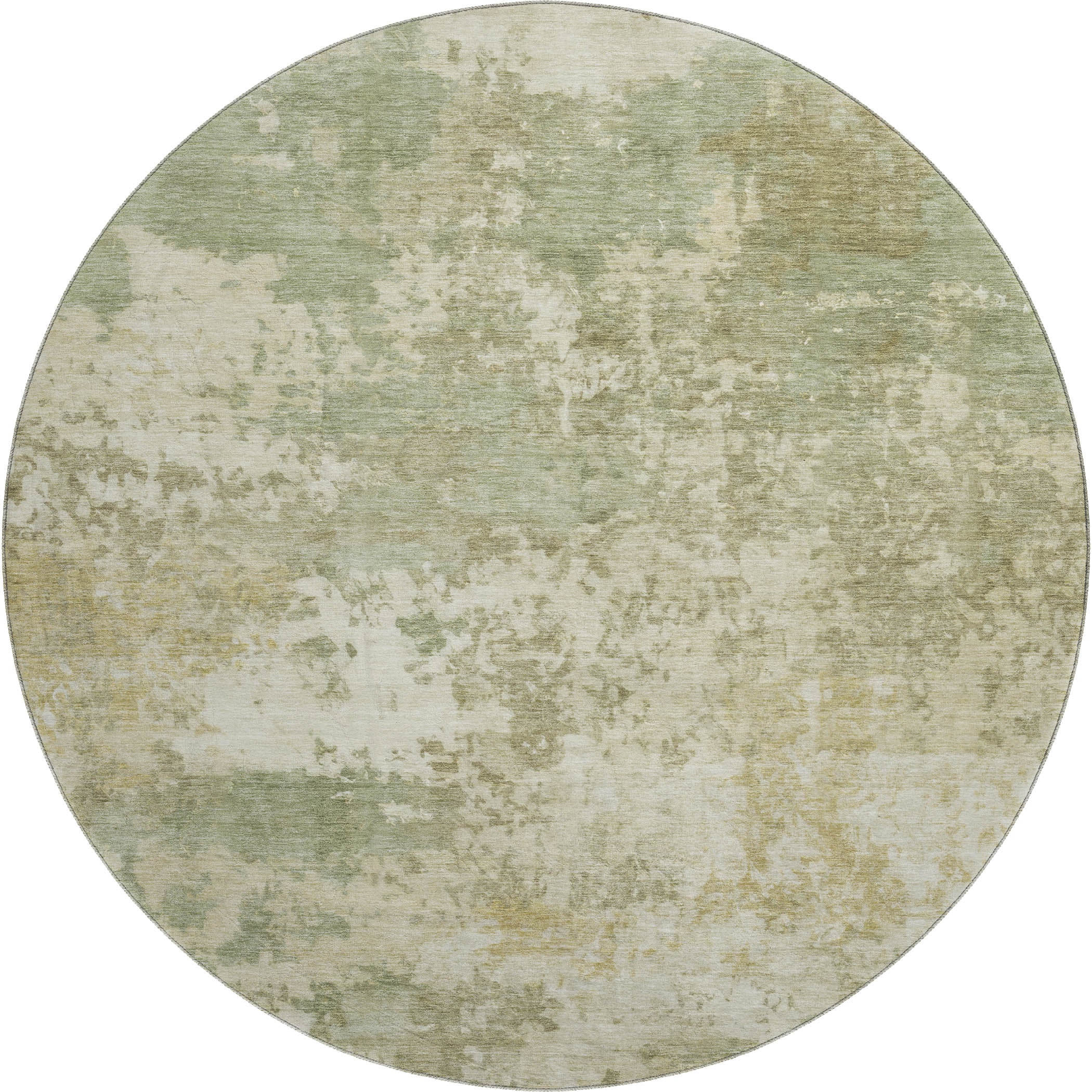 Split Machine Washable Transitional Celery Green Rug 8' x 8' #shape_Round