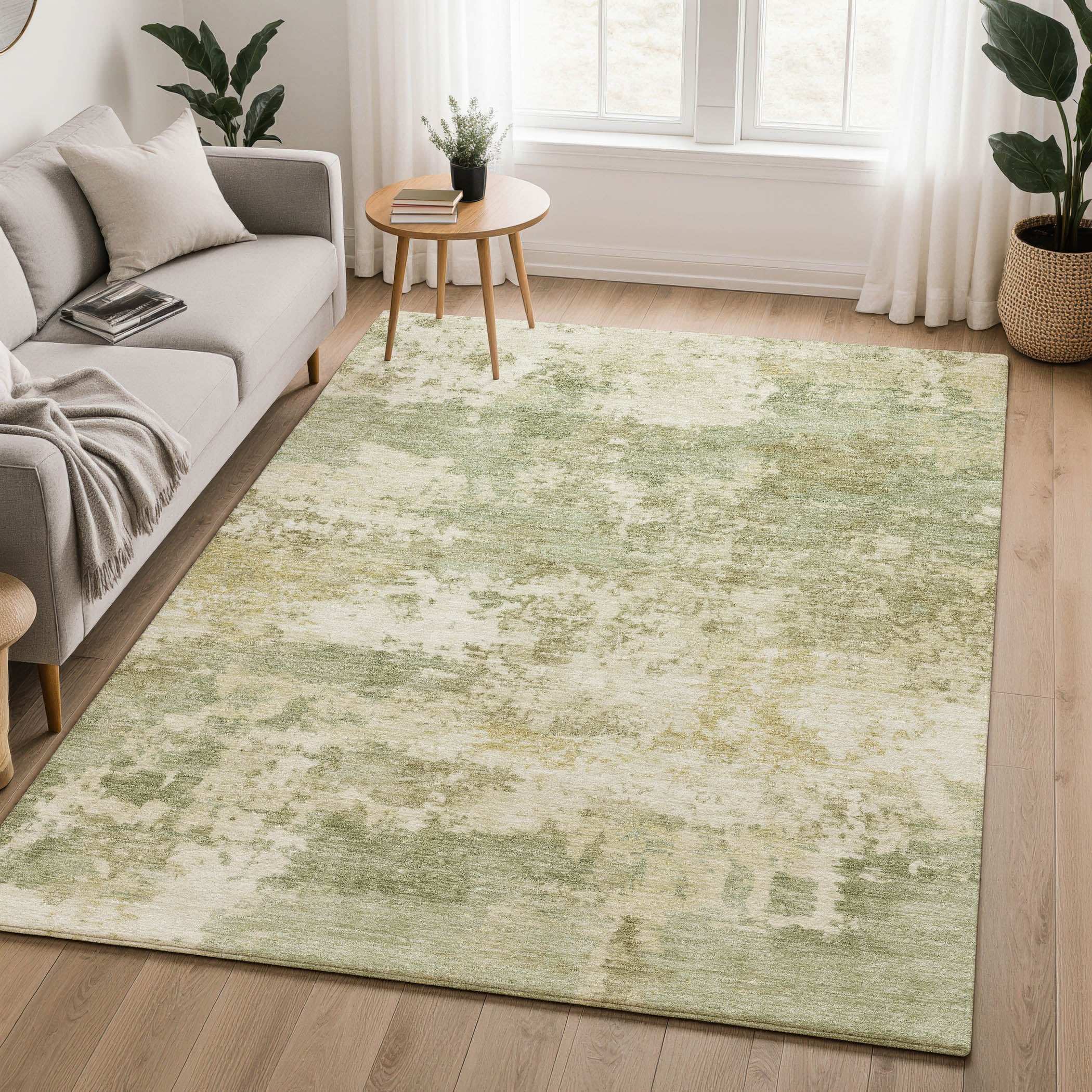 Split Machine Washable Transitional Celery Green Rug 3' x 5' #shape_Rectangle