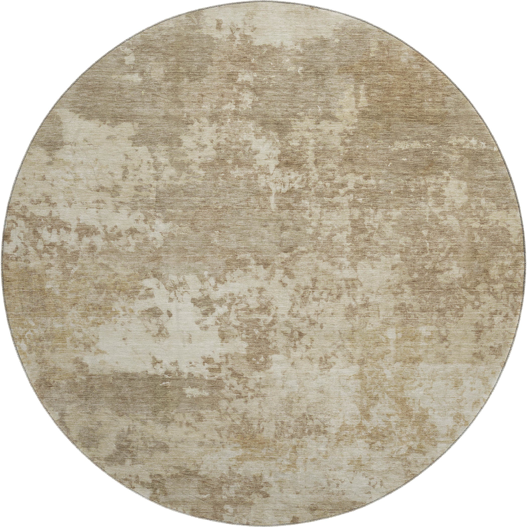 Split Machine Washable Transitional Khaki Brown Rug 8' x 8' #shape_Round