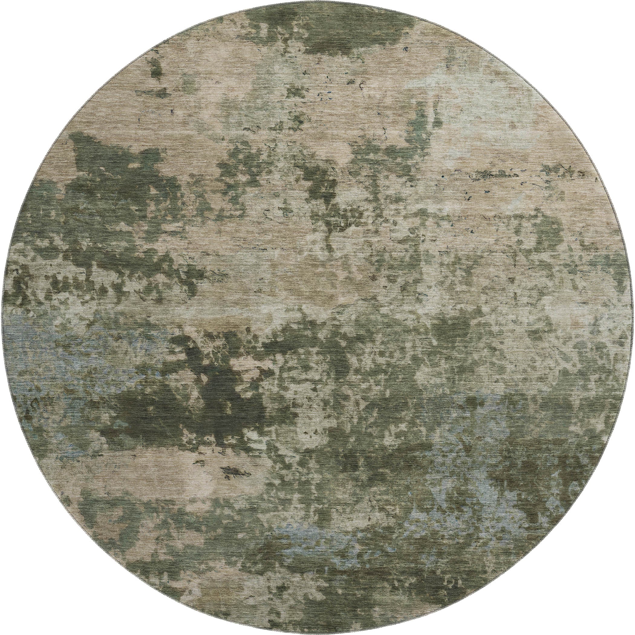 Split Machine Washable Transitional Olive Green Rug 8' x 8' #shape_Round