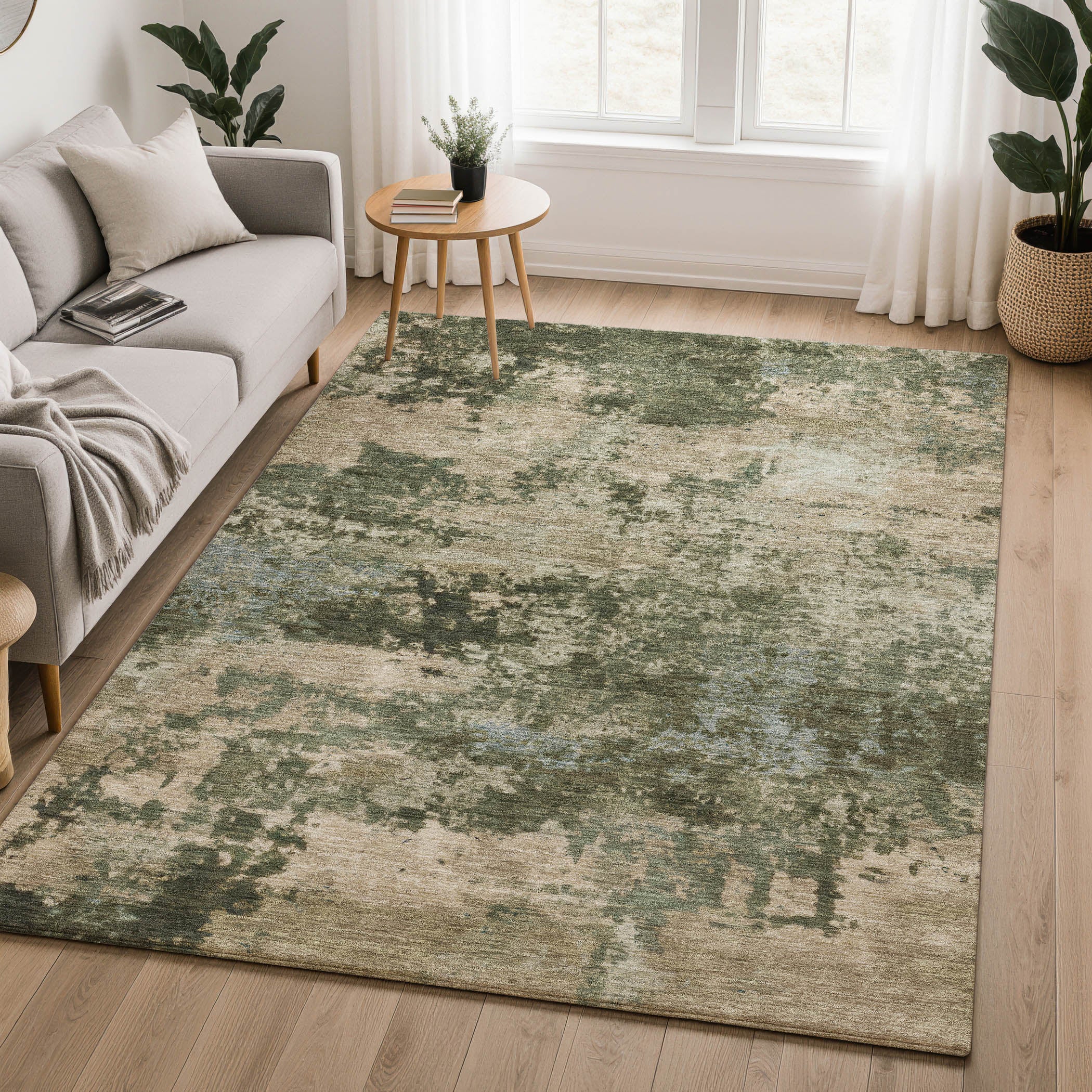 Split Machine Washable Transitional Olive Green Rug 3' x 5' #shape_Rectangle