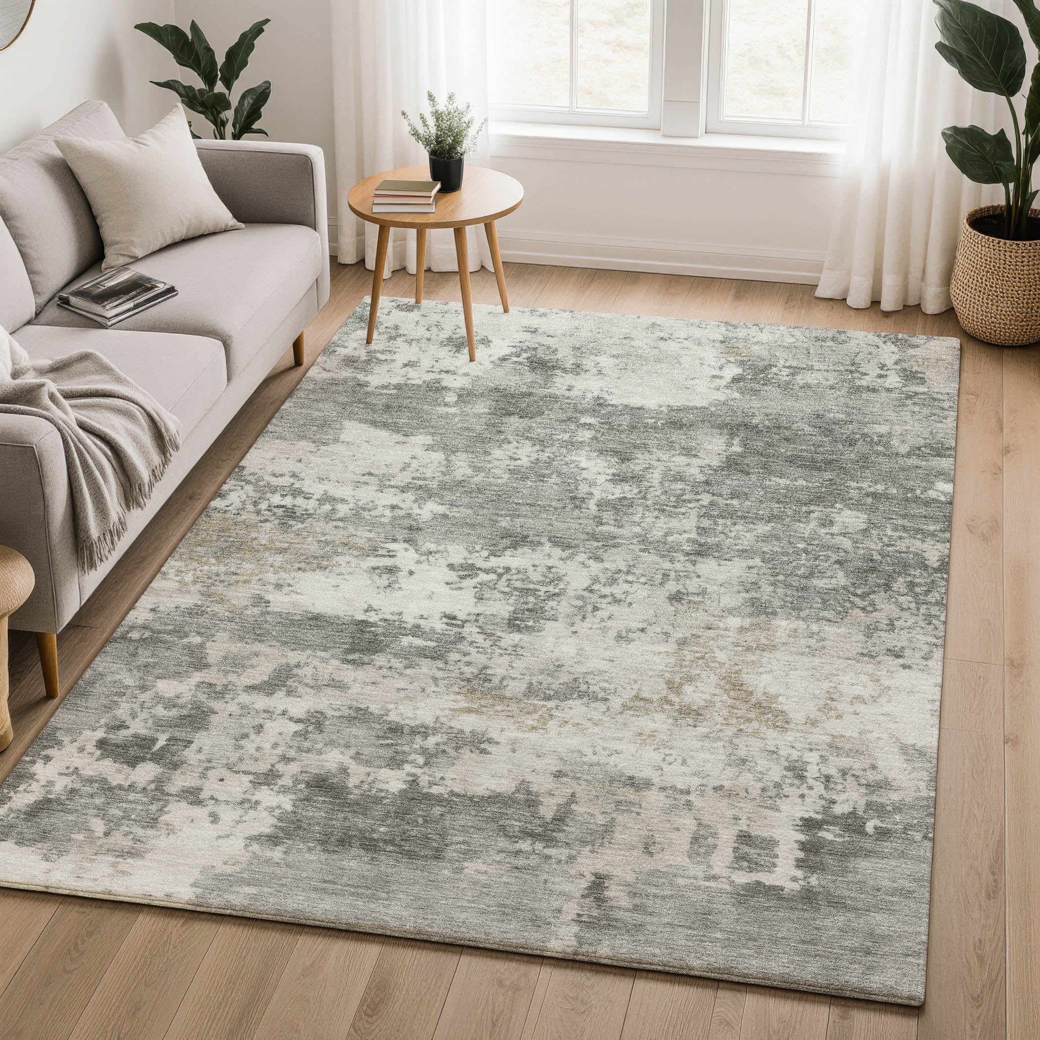 Split Machine Washable Transitional Pewter Gray Rug 3' x 5' #shape_Rectangle