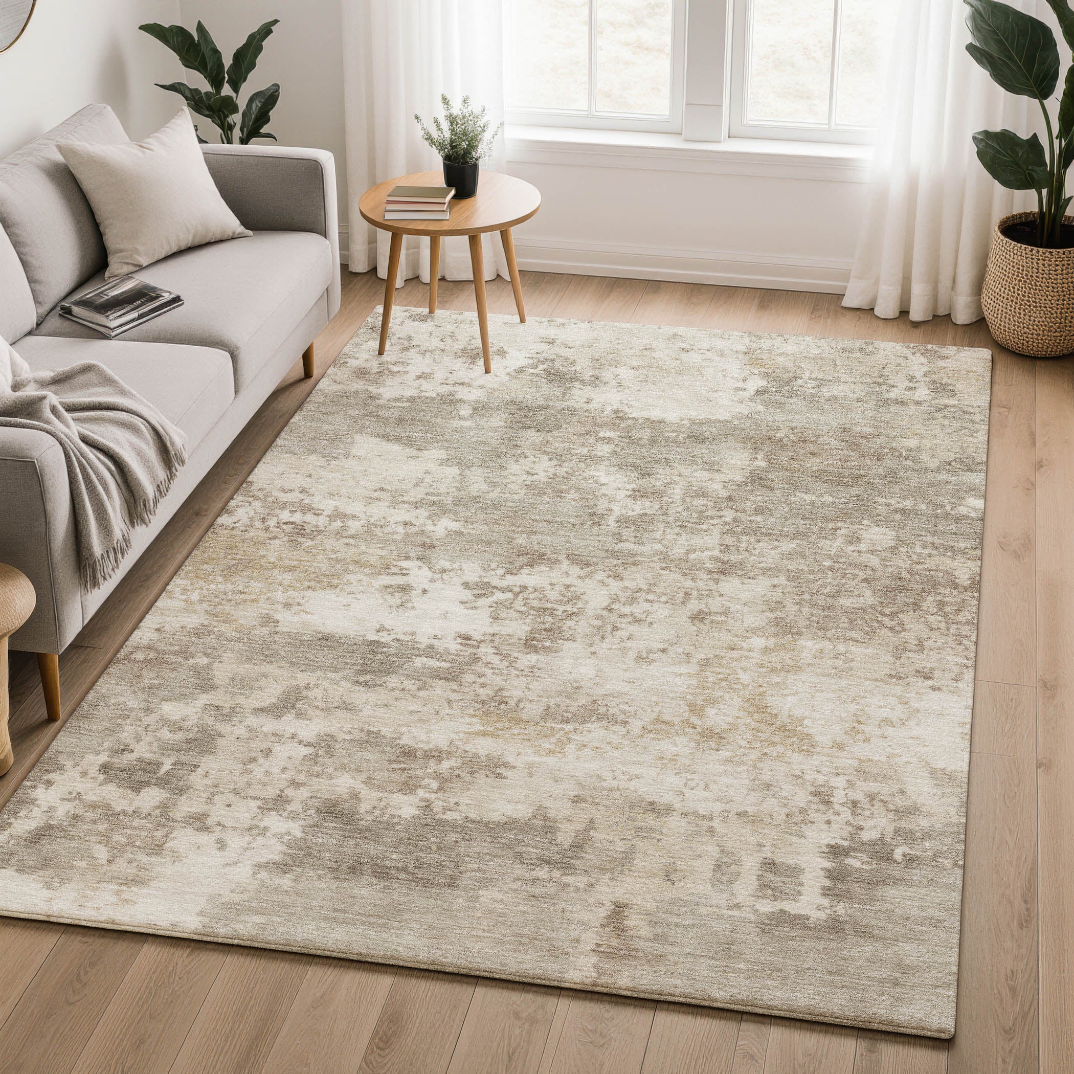 Split Machine Washable Transitional Taupe Brown Rug 3' x 5' #shape_Rectangle