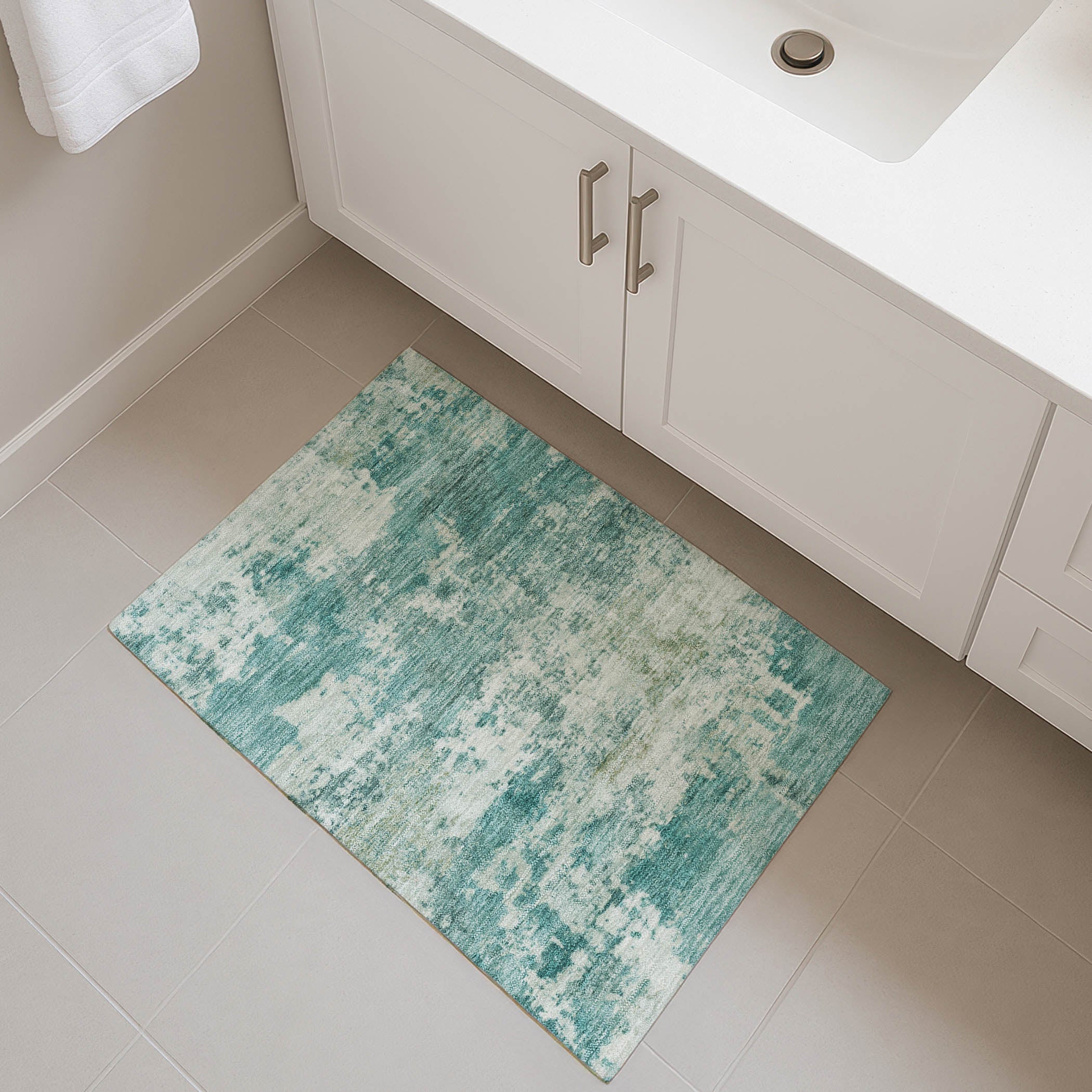 Split Machine Washable Traditional Teal Rug 1'8" x 2'6" #shape_Rectangle