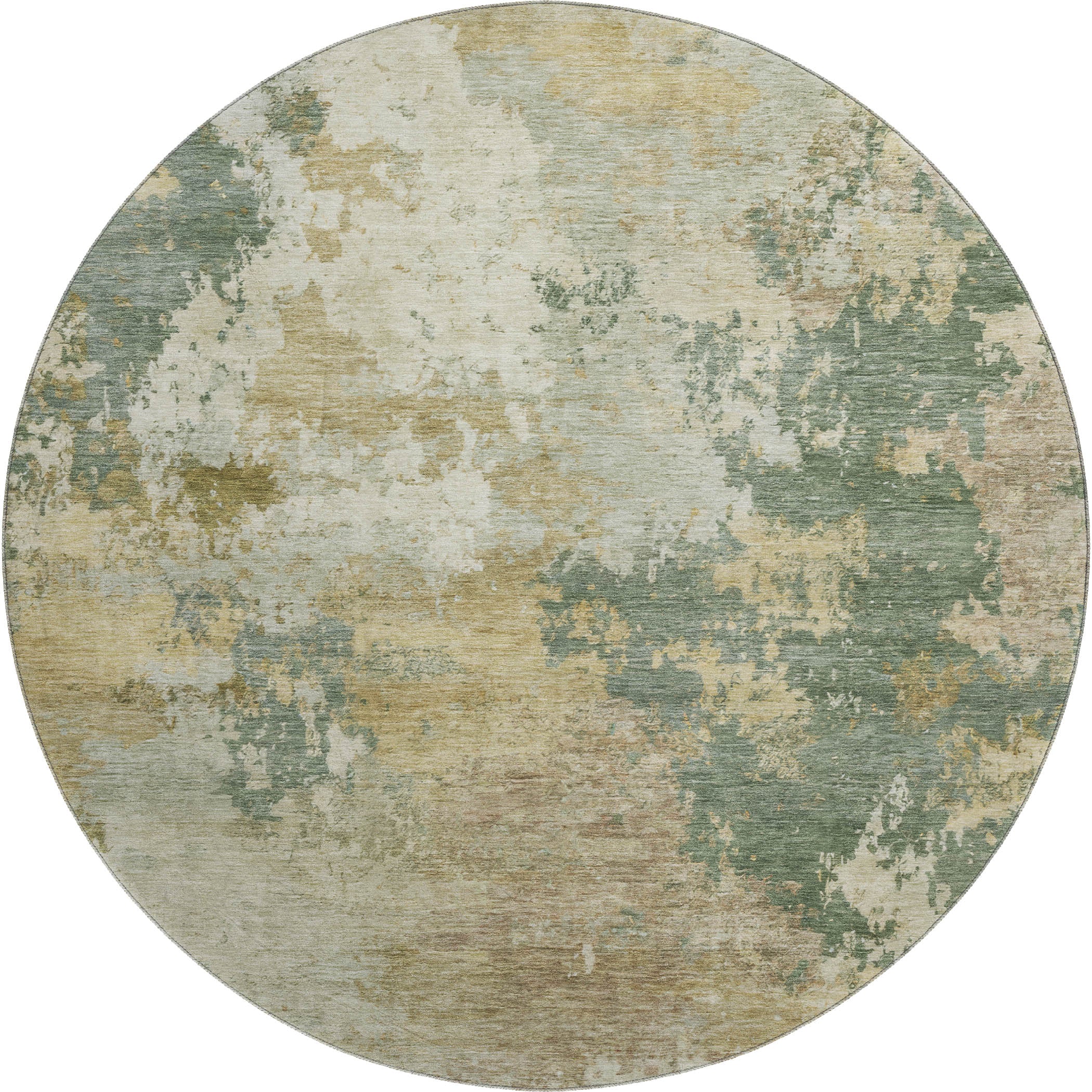 Seville Machine Washable Traditional Aloe Green Rug 8' x 8' #shape_Round