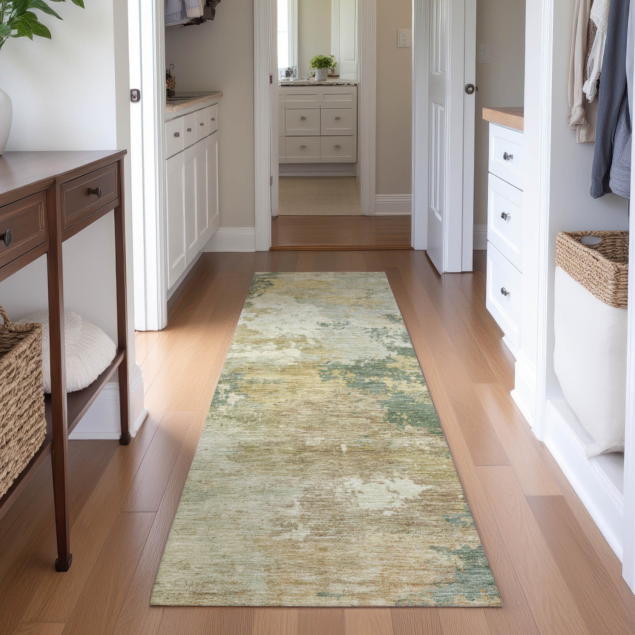 Seville Machine Washable Traditional Aloe Green Rug 2'3" x 7'6" #shape_Runner