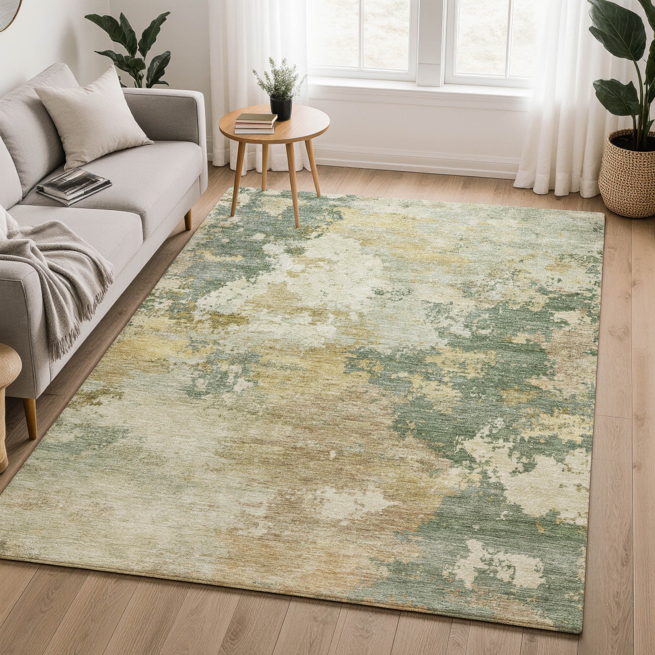 Seville Machine Washable Traditional Aloe Green Rug 3' x 5' #shape_Rectangle