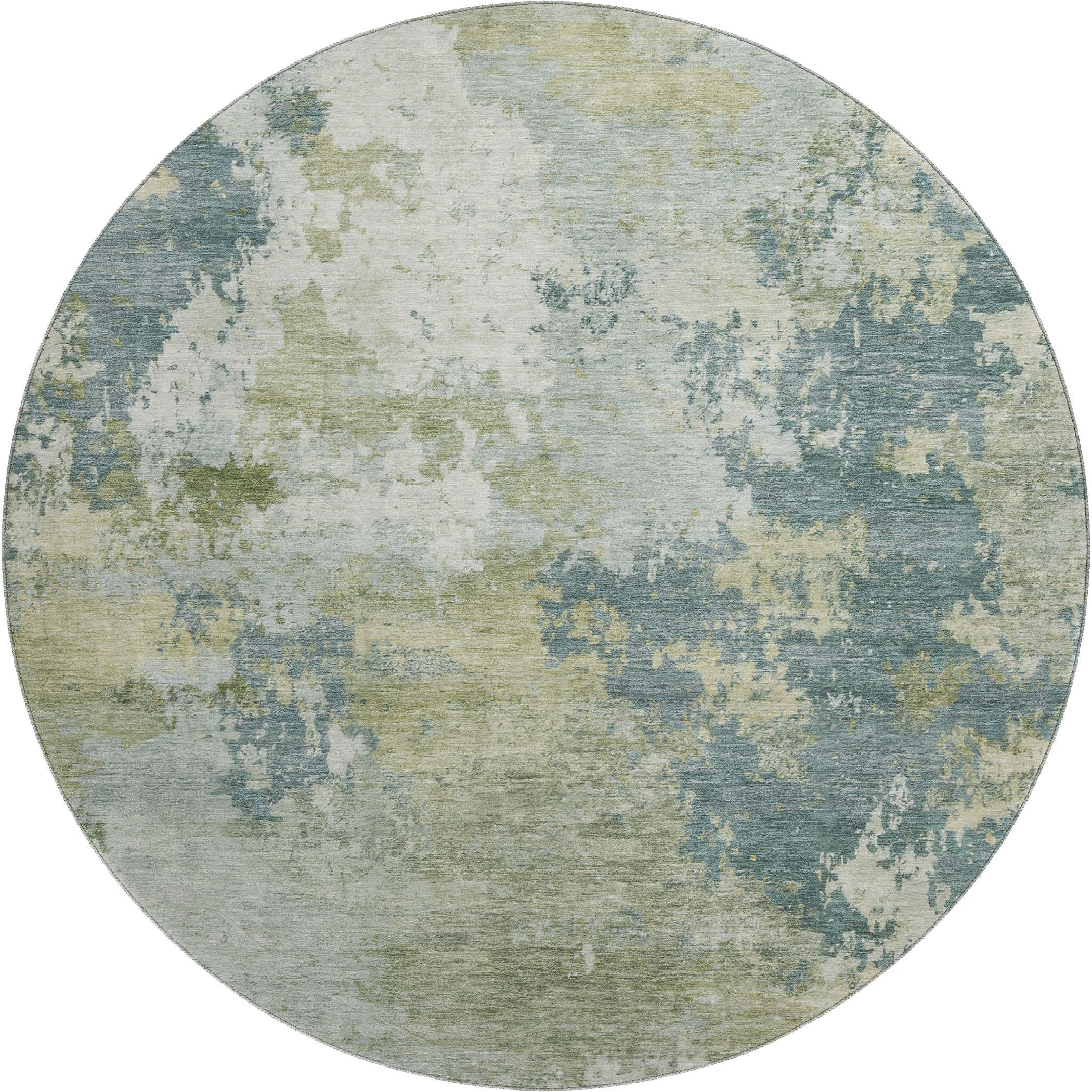 Seville Machine Washable Traditional Aqua Teal Rug 8' x 8' #shape_Round