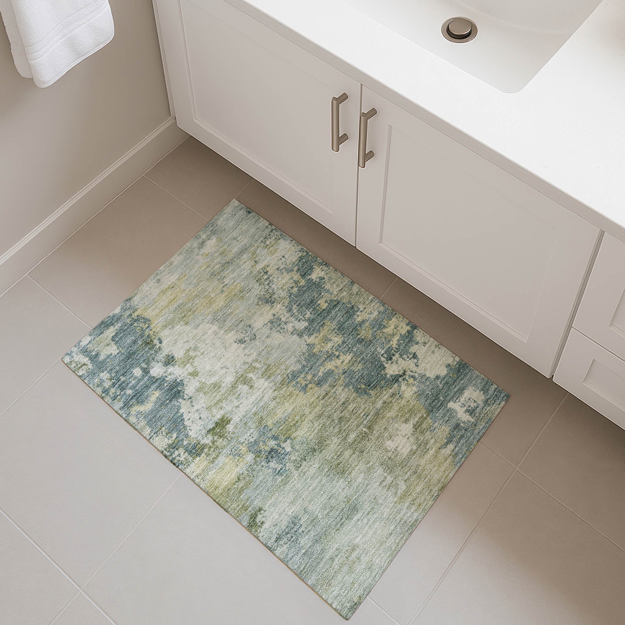 Seville Machine Washable Traditional Aqua Teal Rug 1'8" x 2'6" #shape_Rectangle