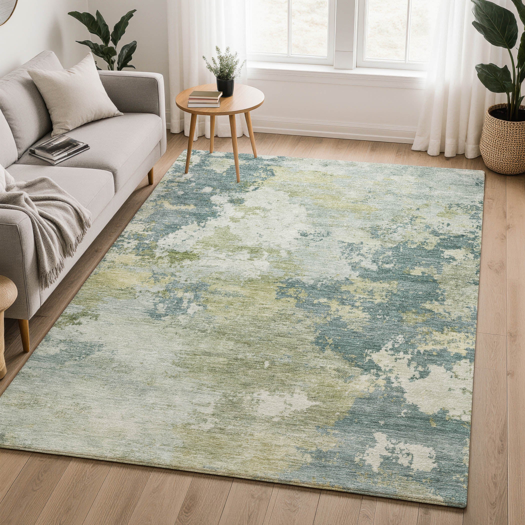 Seville Machine Washable Traditional Aqua Teal Rug 3' x 5' #shape_Rectangle