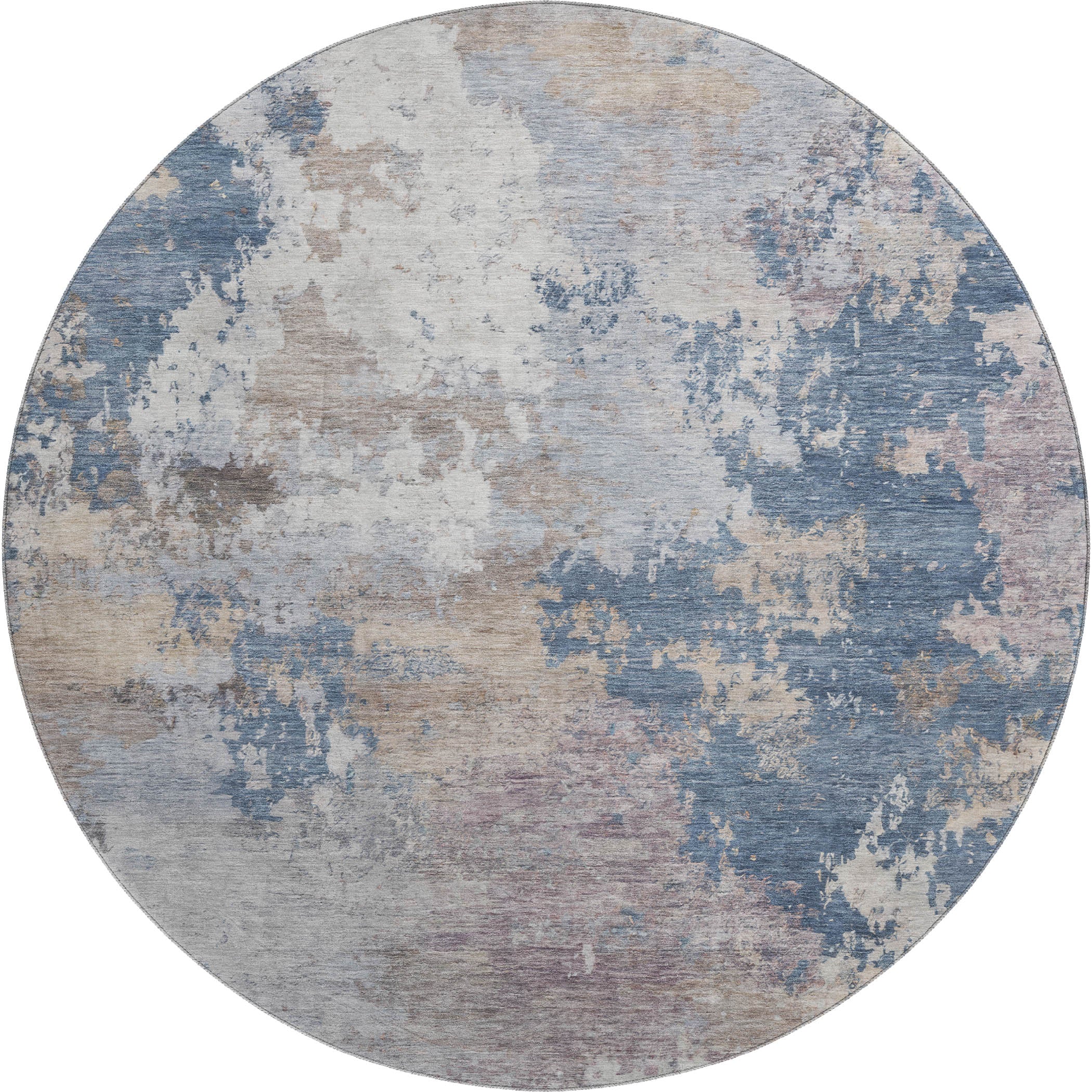 Seville Machine Washable Traditional Blue Rug 8' x 8' #shape_Round