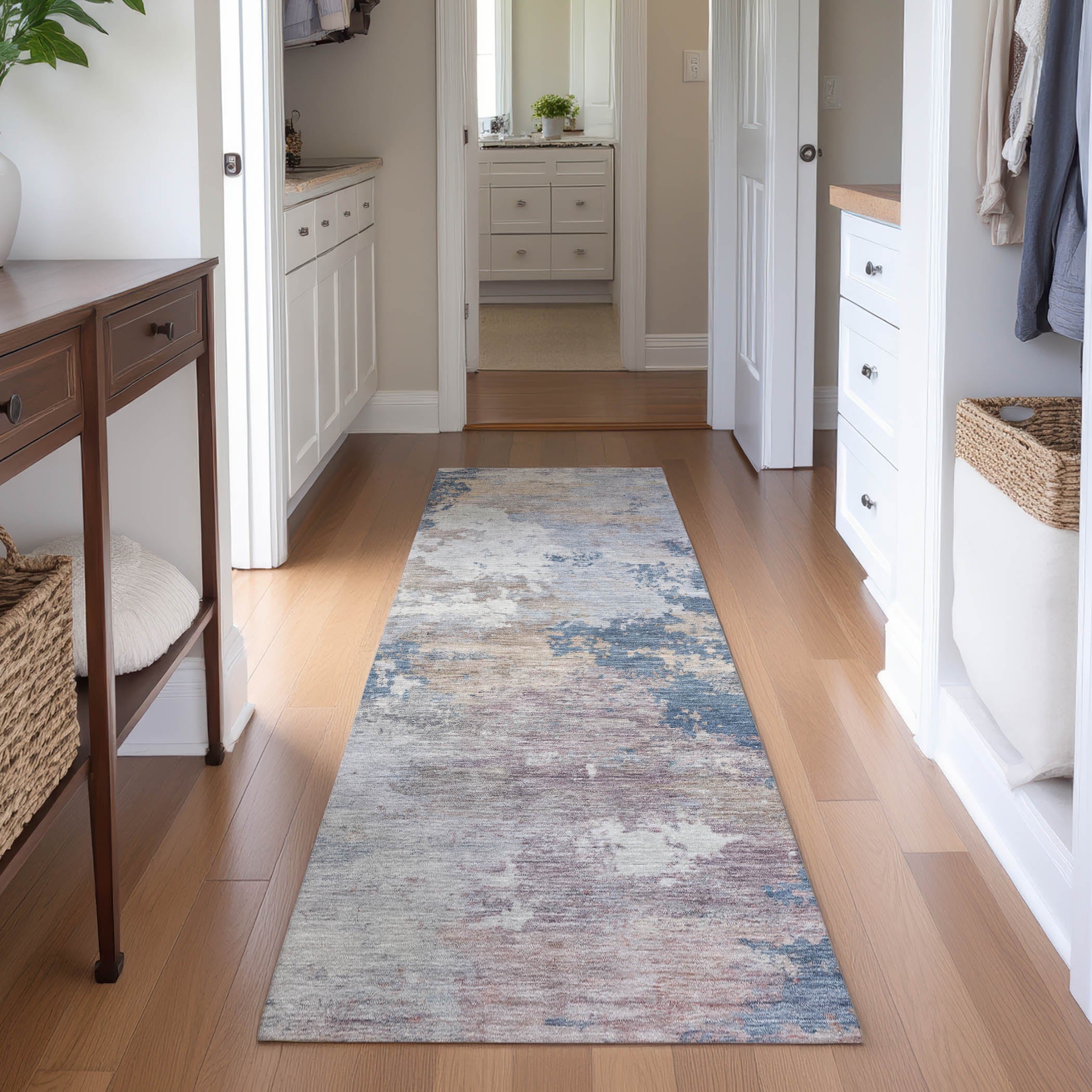 Seville Machine Washable Traditional Blue Rug 2'3" x 7'6" #shape_Runner
