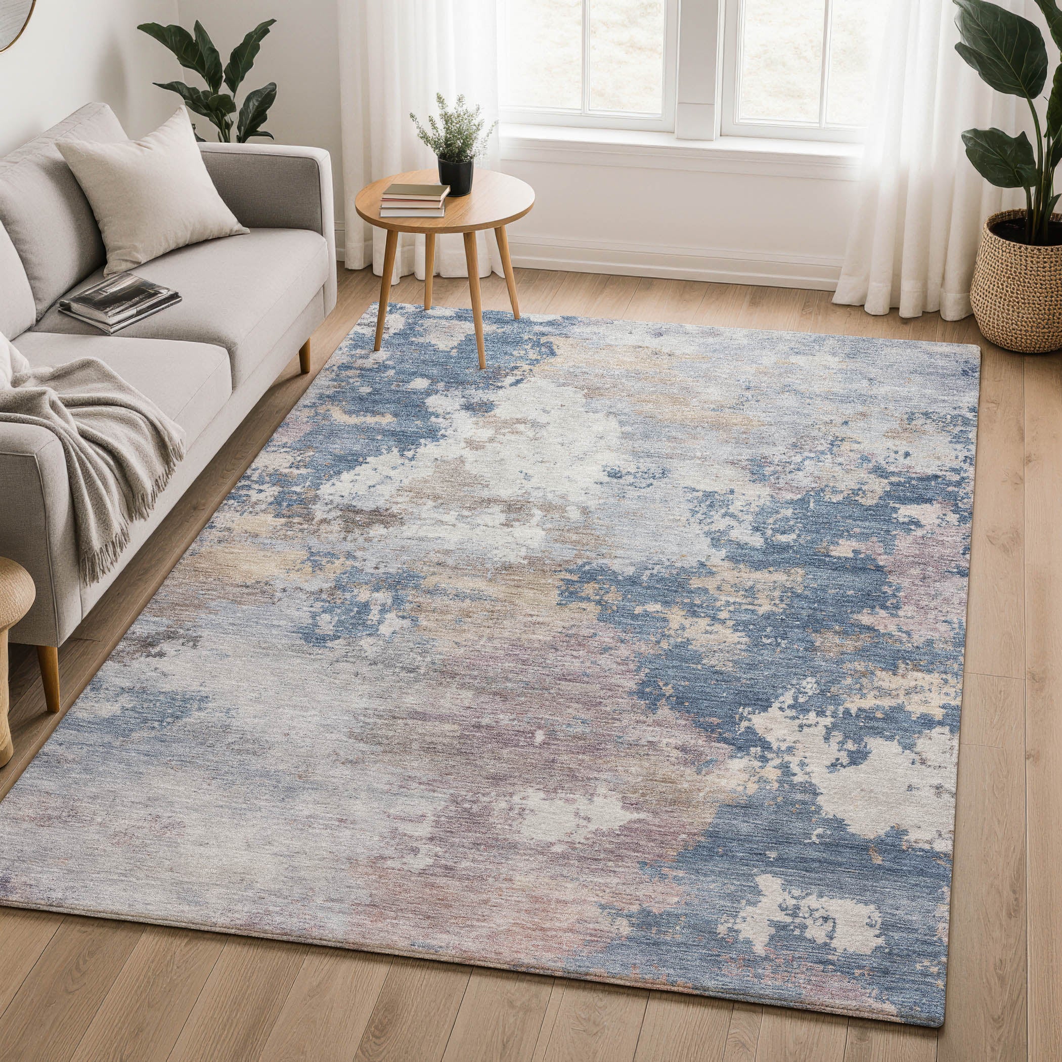 Seville Machine Washable Traditional Blue Rug 3' x 5' #shape_Rectangle