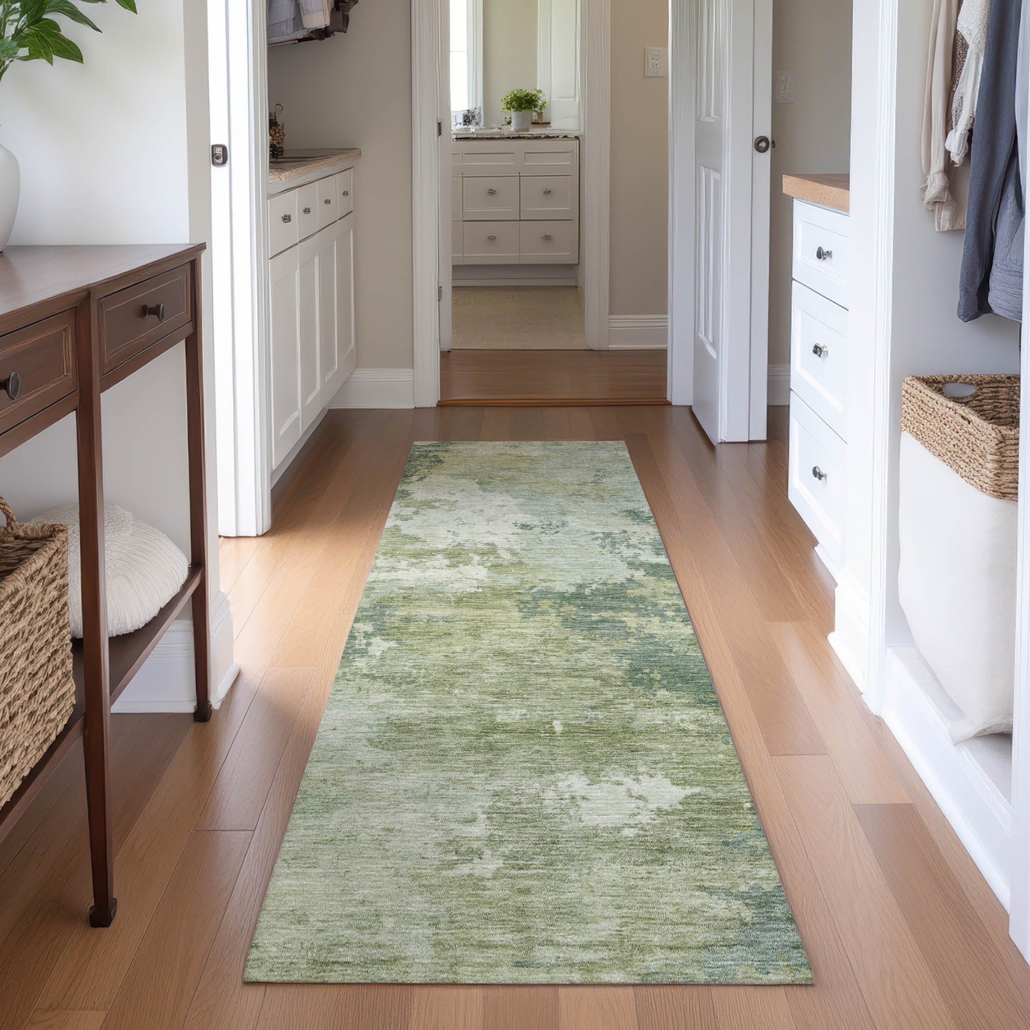 Seville Machine Washable Traditional Fern Green Rug 2'3" x 7'6" #shape_Runner
