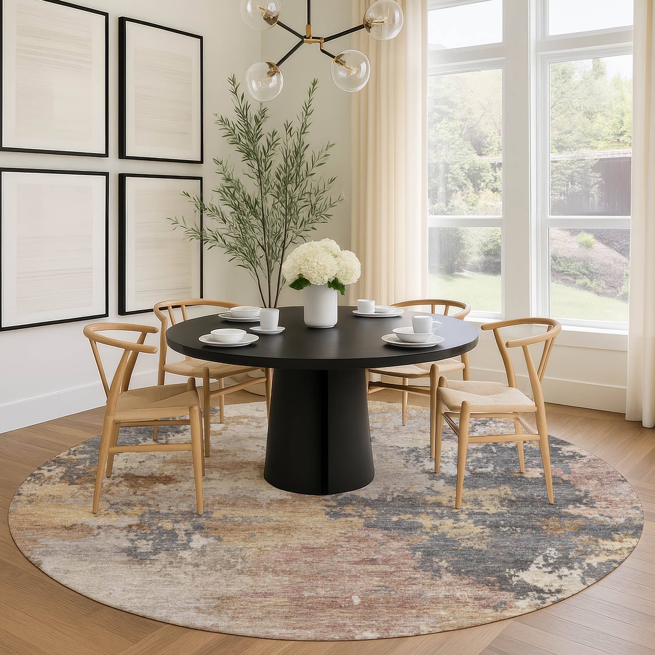 Seville Machine Washable Traditional Pewter Gray Rug 8' x 8' #shape_Round