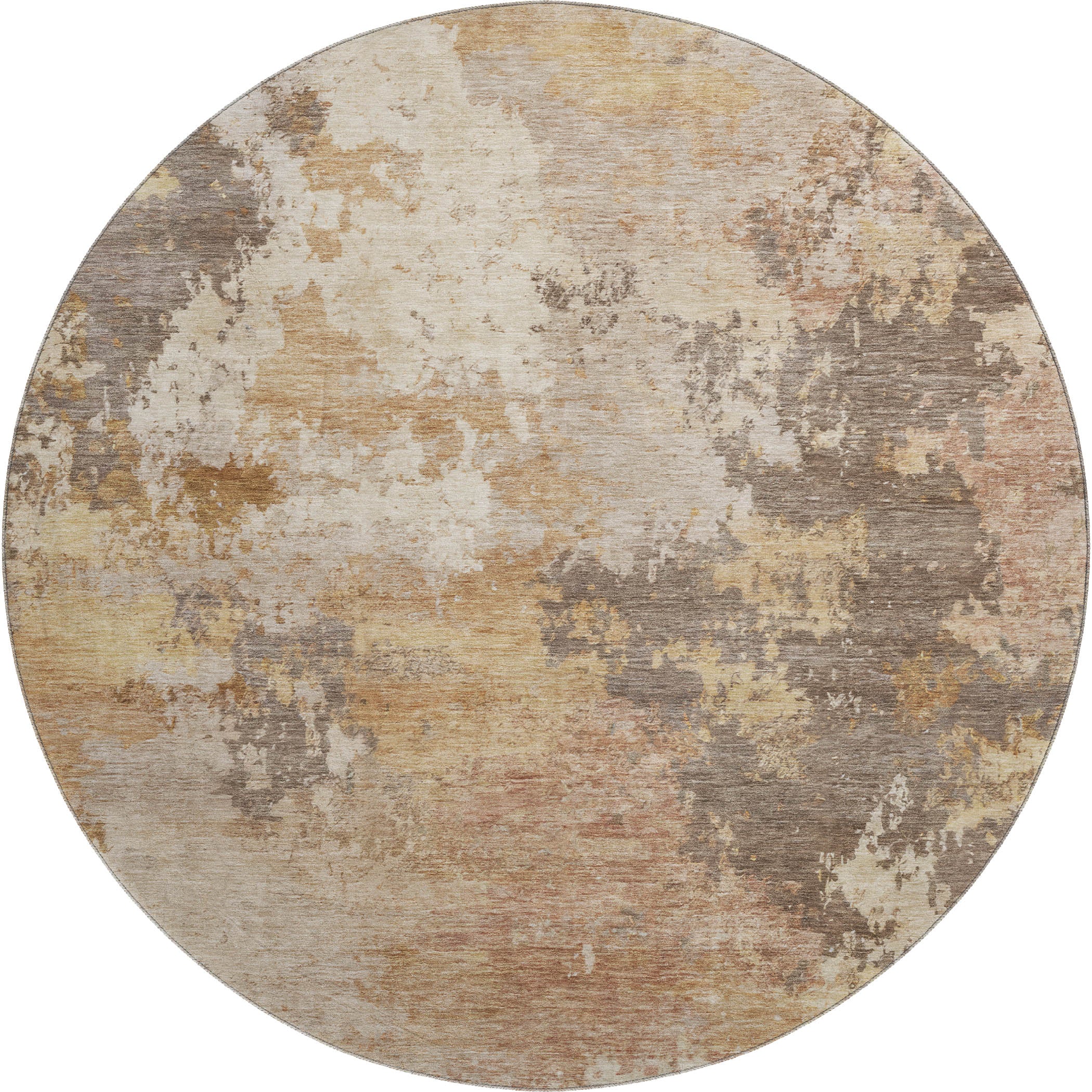 Seville Machine Washable Traditional Salmon Orange Rug 8' x 8' #shape_Round