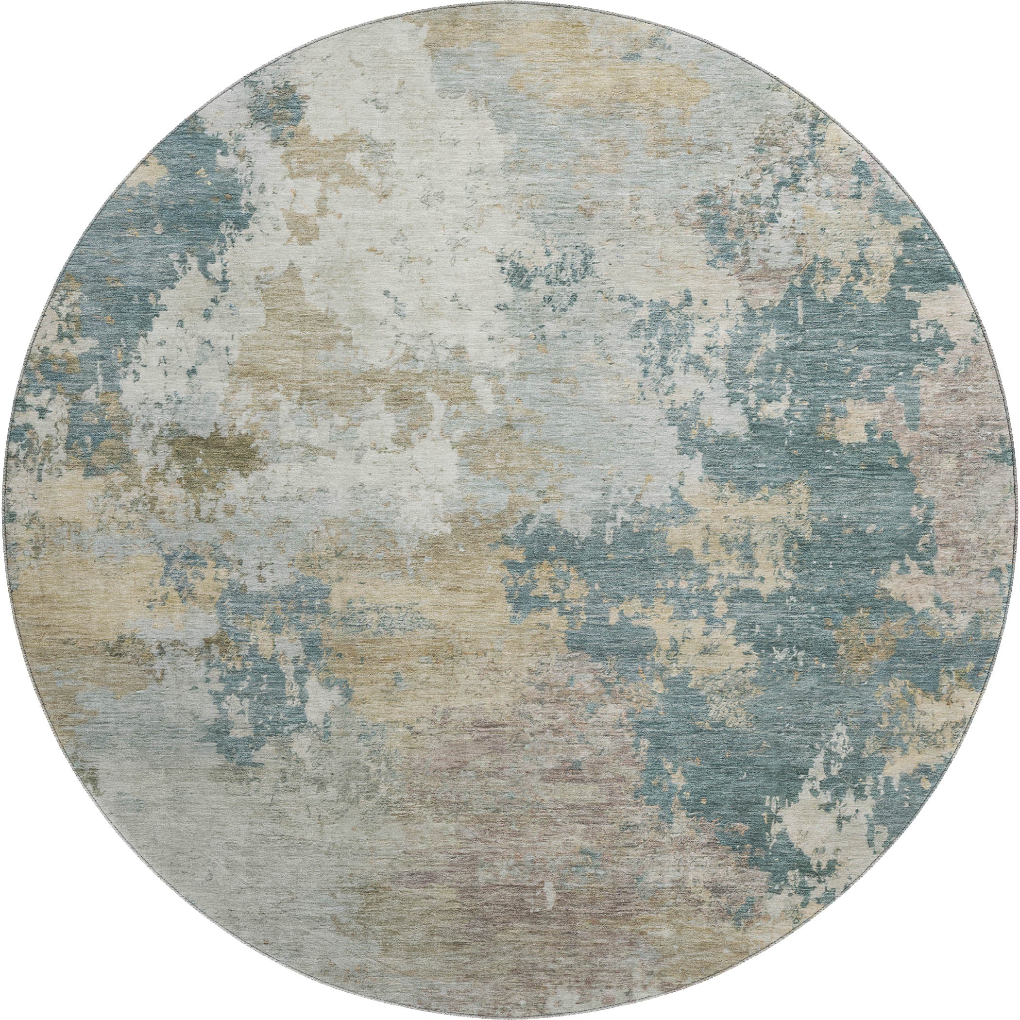 Seville Machine Washable Traditional Teal Rug 8' x 8' #shape_Round