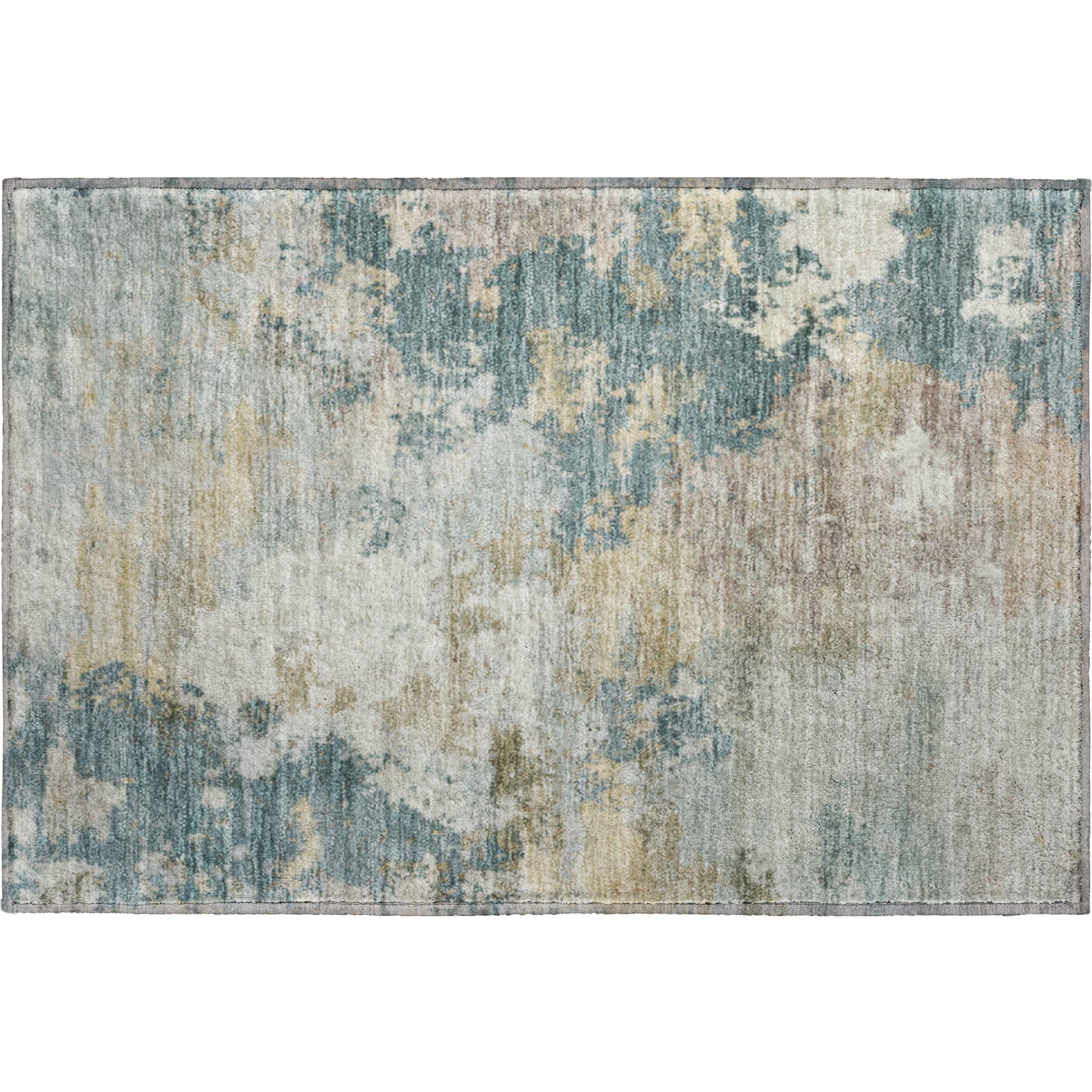 Seville Machine Washable Traditional Teal Rug 1'8" x 2'6" #shape_Rectangle