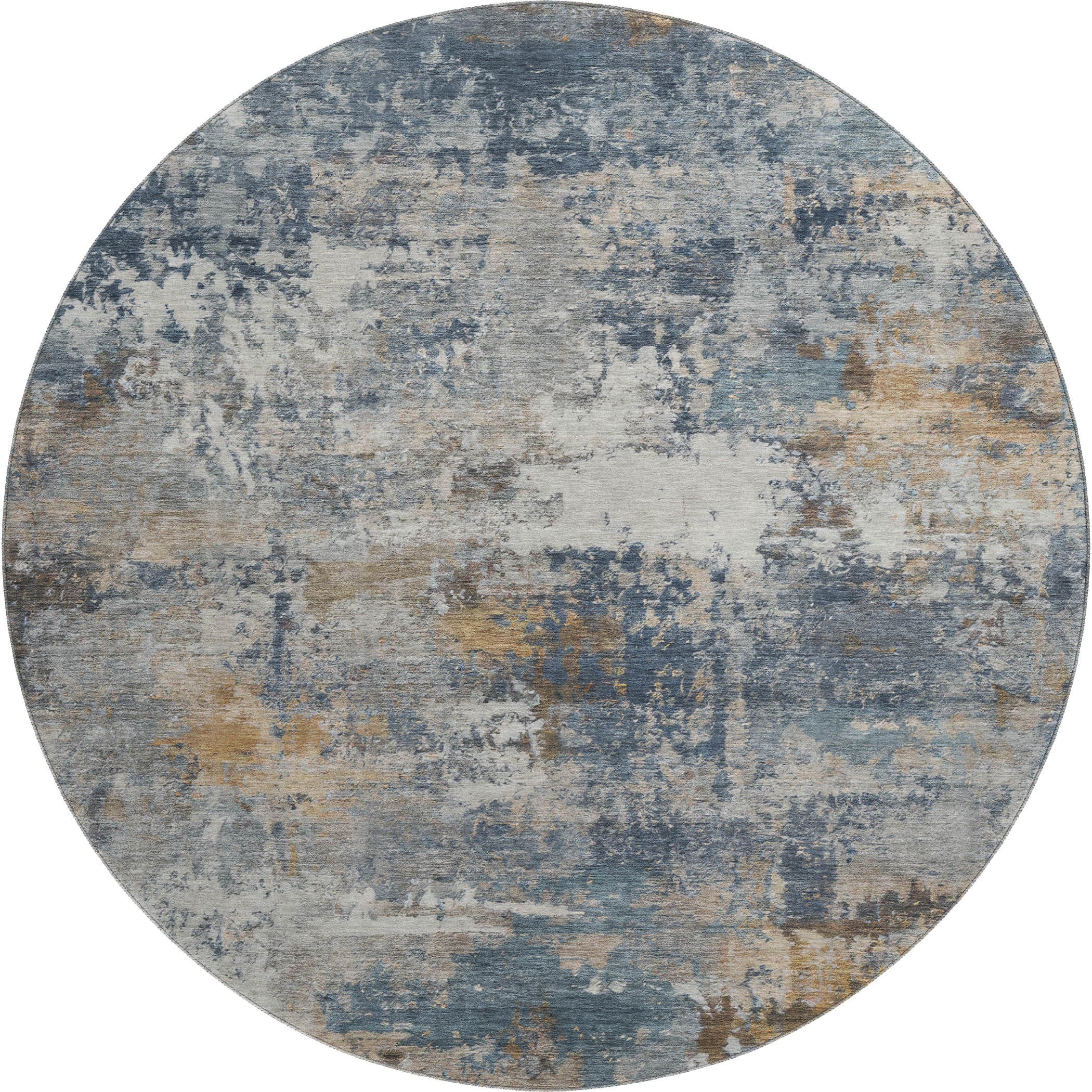 Ghent Machine Washable Traditional Blue Rug 8' x 8' #shape_Round