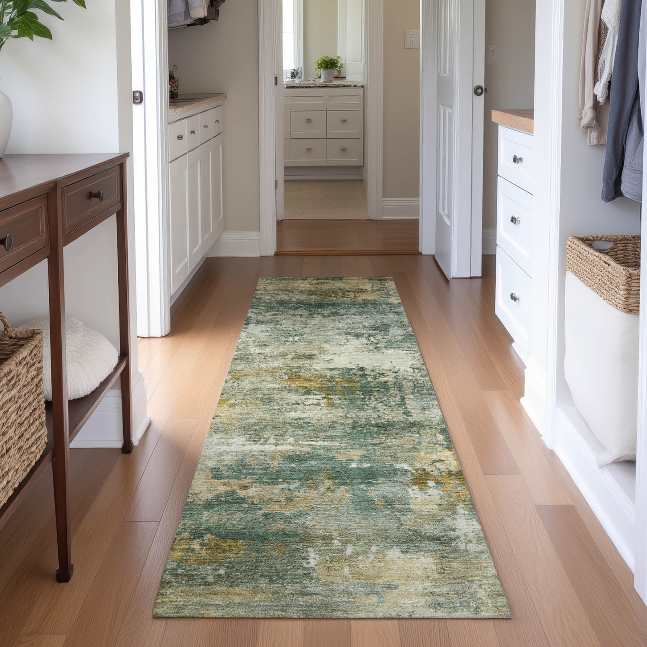 Ghent Machine Washable Traditional Fern Green Rug 2'3" x 7'6" #shape_Runner